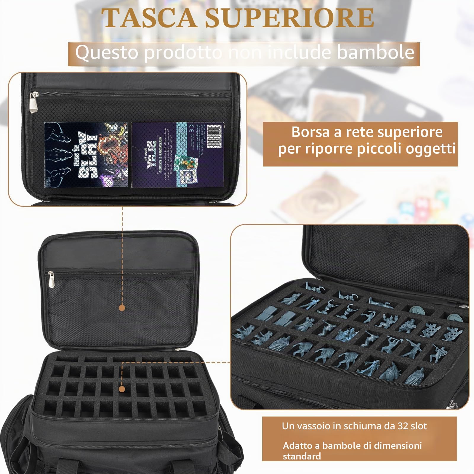 DND Adventurer's Storage Bag con Vault in schiuma e porta mappe, nero | Cassaforte in schiuma, porta mappe, tracolla, compatibile con DND/RPG/Dungeons & Dragons