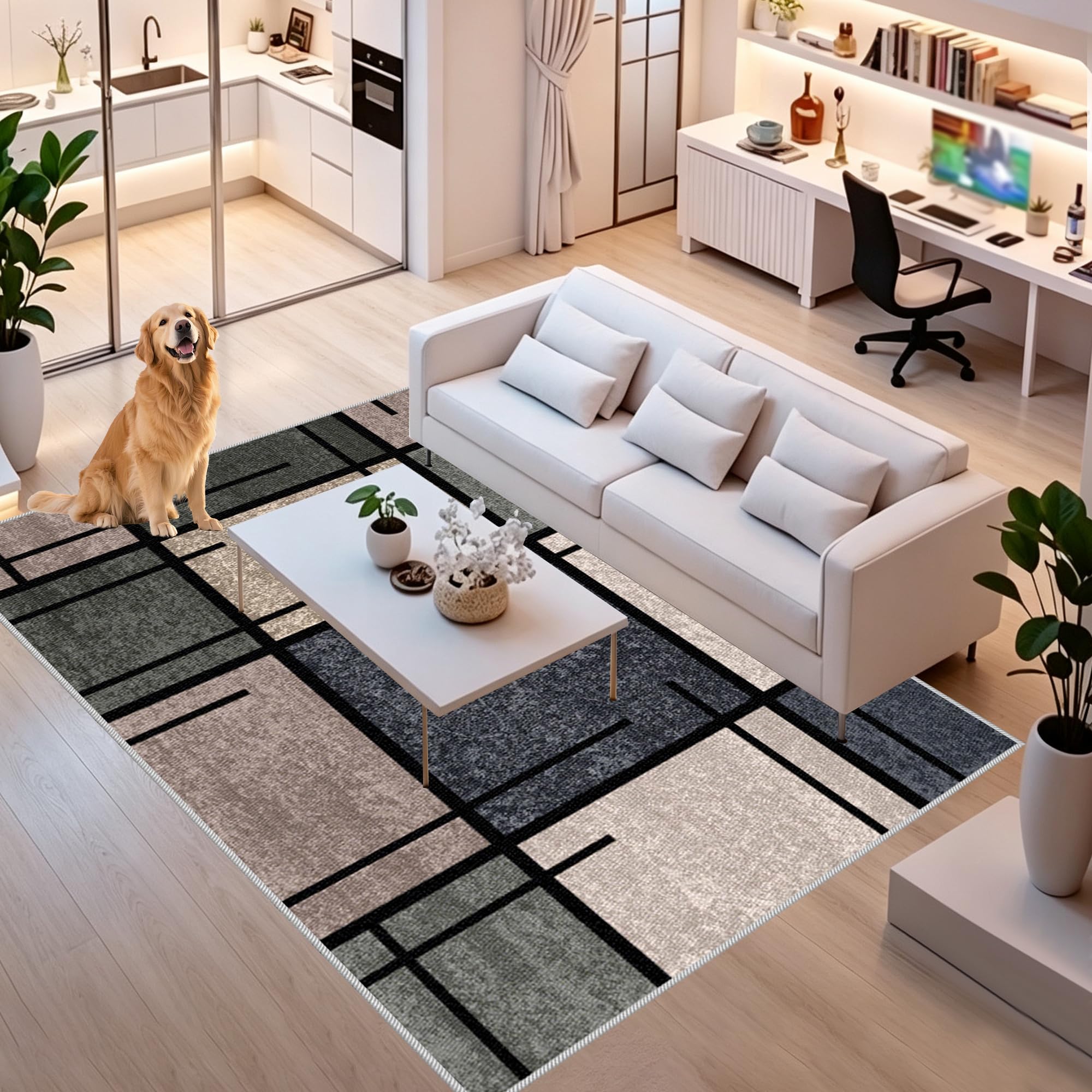 Alfombra Salon Moderna 110 x 120 cm Alfombras Cocina Lavable Antideslizante | Alfombra Pelo Corto para Dormitorio, Comedor, Hall Entrada, Pasillo, Alfombras para Habitación, fácil de limpiar