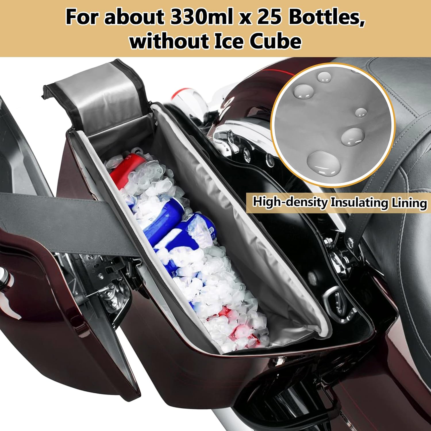 HODRANT Waterproof Motorcycle Saddlebag Cooler Bag, Insulated Side Bag Cooler Inserted for Motorcycle Travel, Compatible with Harley Davidson 2014-2022 Touring Hard Saddlebag, 1 Pack Only : Automotive