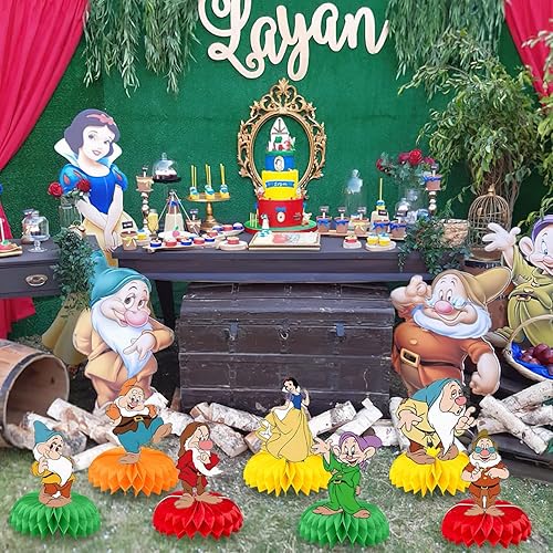 Miniatura 5 de Decoraciones de fiesta de cumpleaños de princesa blanca como la nieve 8 piezas de centros de mesa de fiesta temática de princesa blanca como la