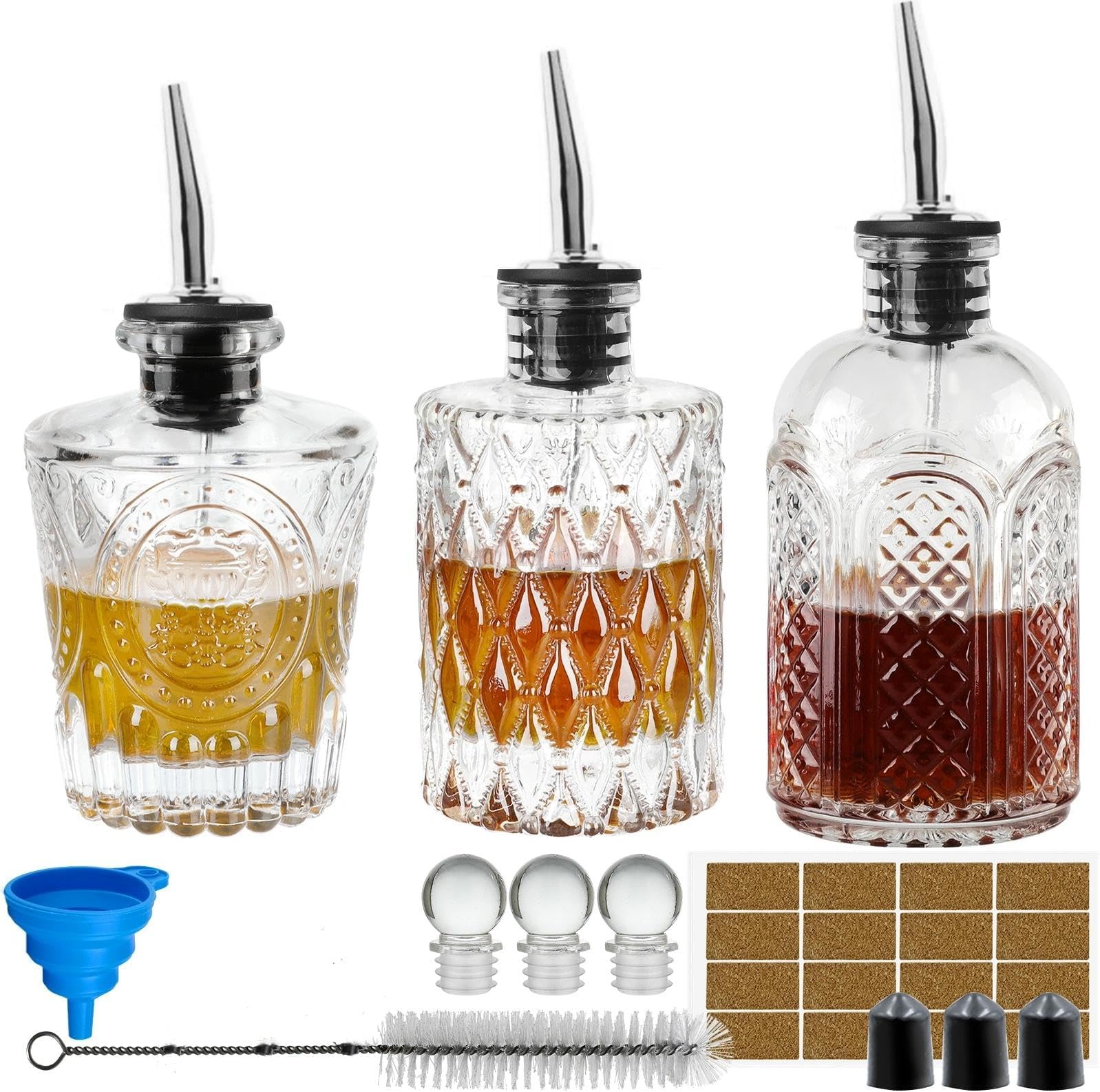 INFTYLE Syrup Bottle Set of 3 - Syrup Dispenser with Leak-Proof Lids Pour Spout Ideal for Coffee Syrups,Honey,Condiments,Olive Oil