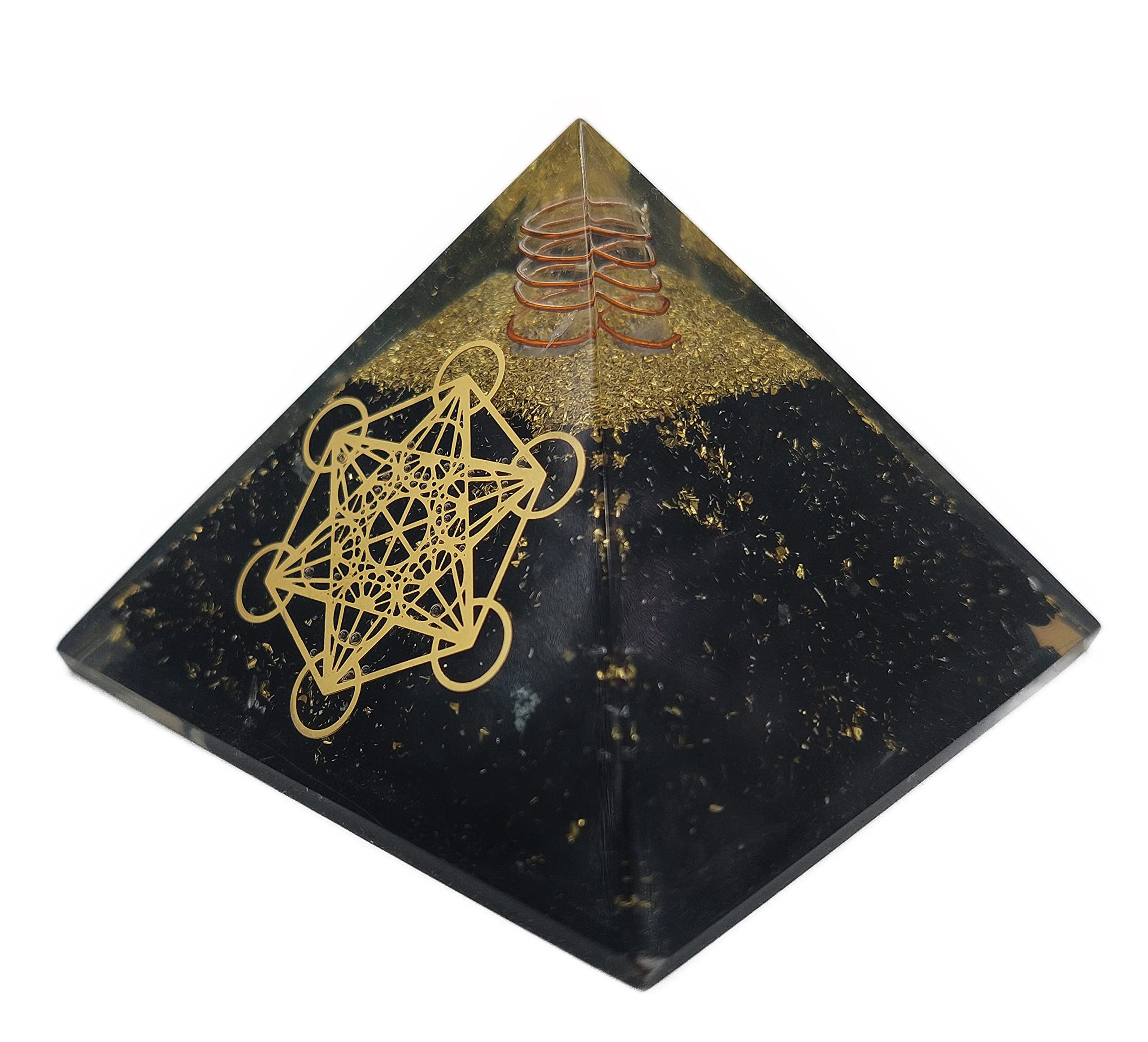 Energia PiratEnergia Piramide Orgonite (240 g/8 cm), pietra preziosa di tormalina nera con simbolo Metatrons cubo | Protezione energetica fortuna armonia