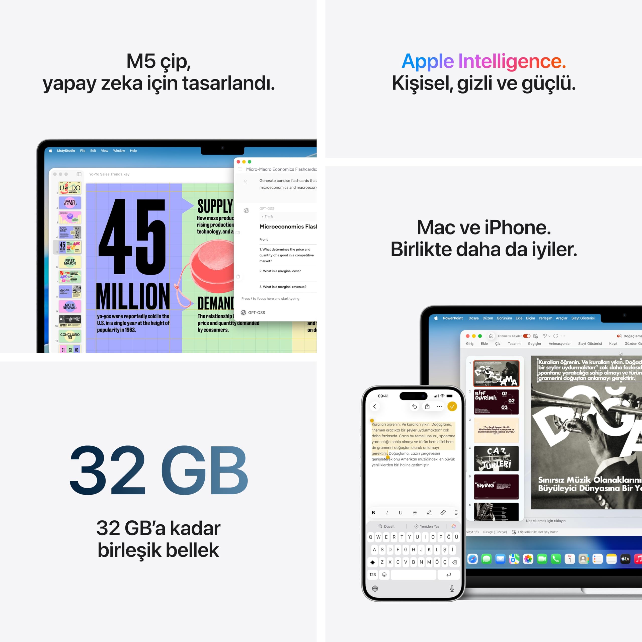 Apple M5 çipli 15 inç MacBook Air Laptop: 15.3 inç Liquid Retina Ekran, 10 CPU, 10 GPU, 24GB Birleşik Bellek, 1 TB SSD Depolama, 12 MP Center Stage Kamera, Touch ID; Gök Mavisi