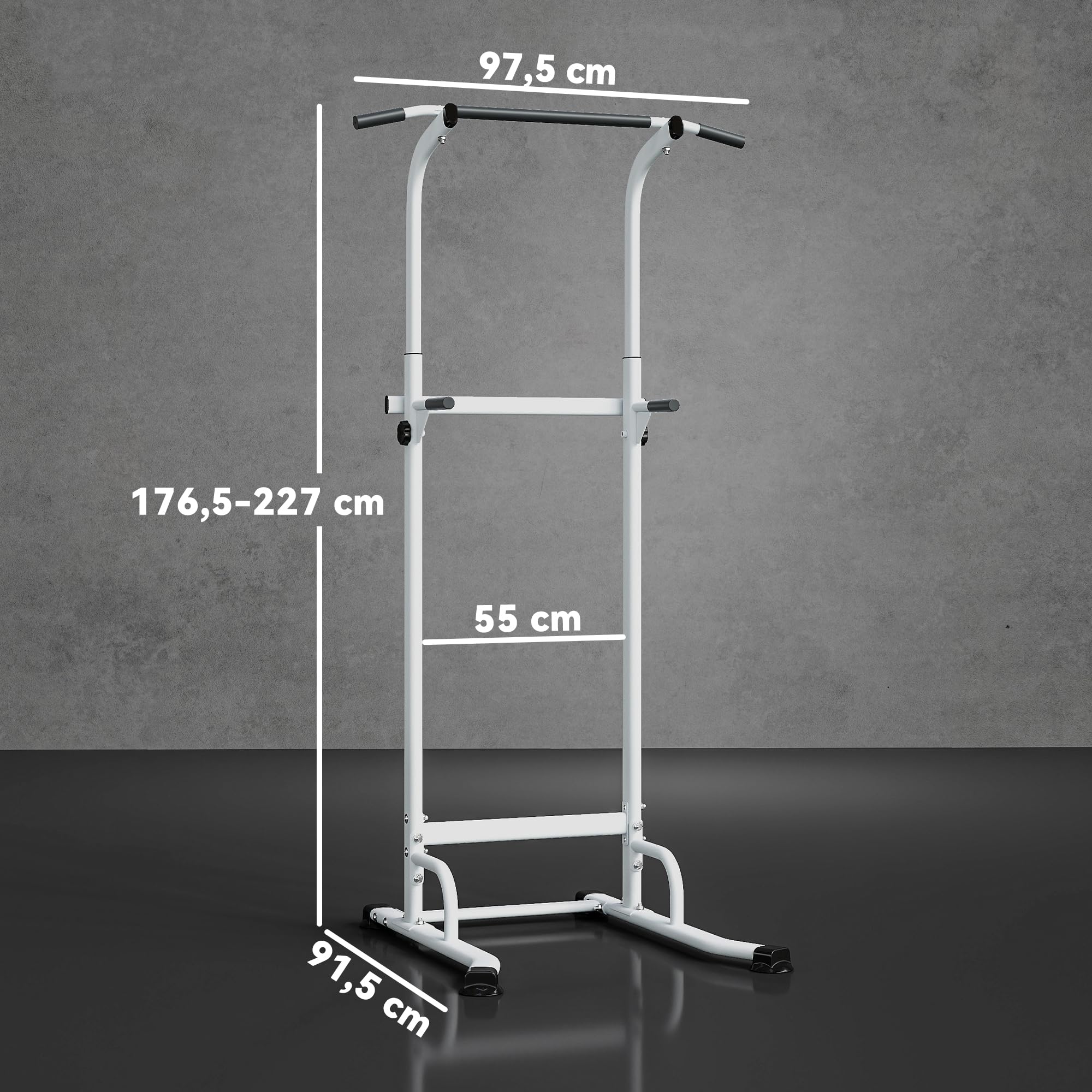 SPORTNOW Barra de Dominadas Altura Regulable 176,5-227 cm, Estación de Fondos Resistente para Gimnasio en Casa, Máquina Dominadas Multifuncional, para Entrenamiento de Fuerza, Carga 120 kg