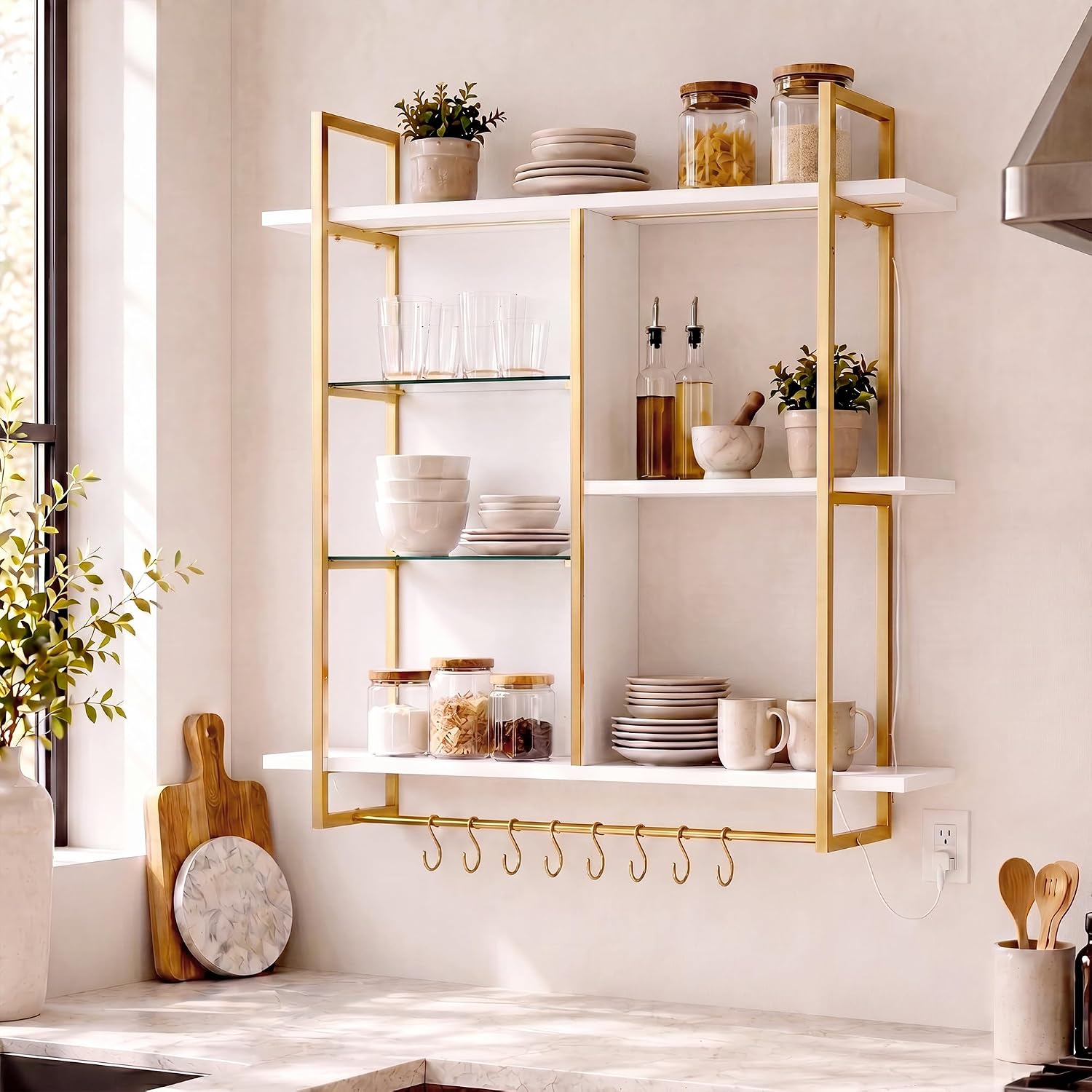 BELLEZE Hadley 41" Wall Mounted Shelf with LED Light - White