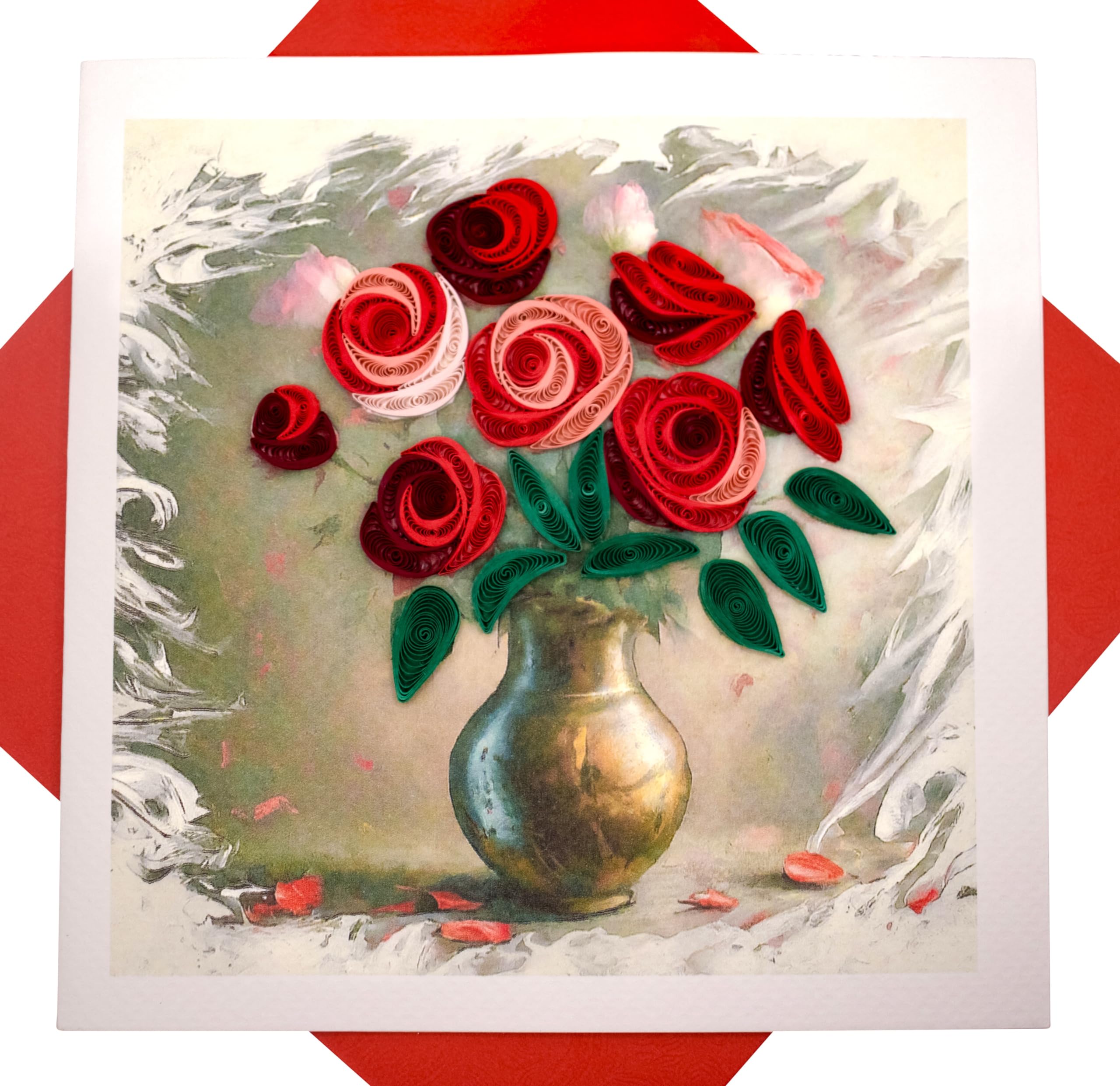 GREENHANDSHAKE Roses in Bloom, quilling art greeting card for birthday, valentine's day, mother's day, anniversary, thank you, get well