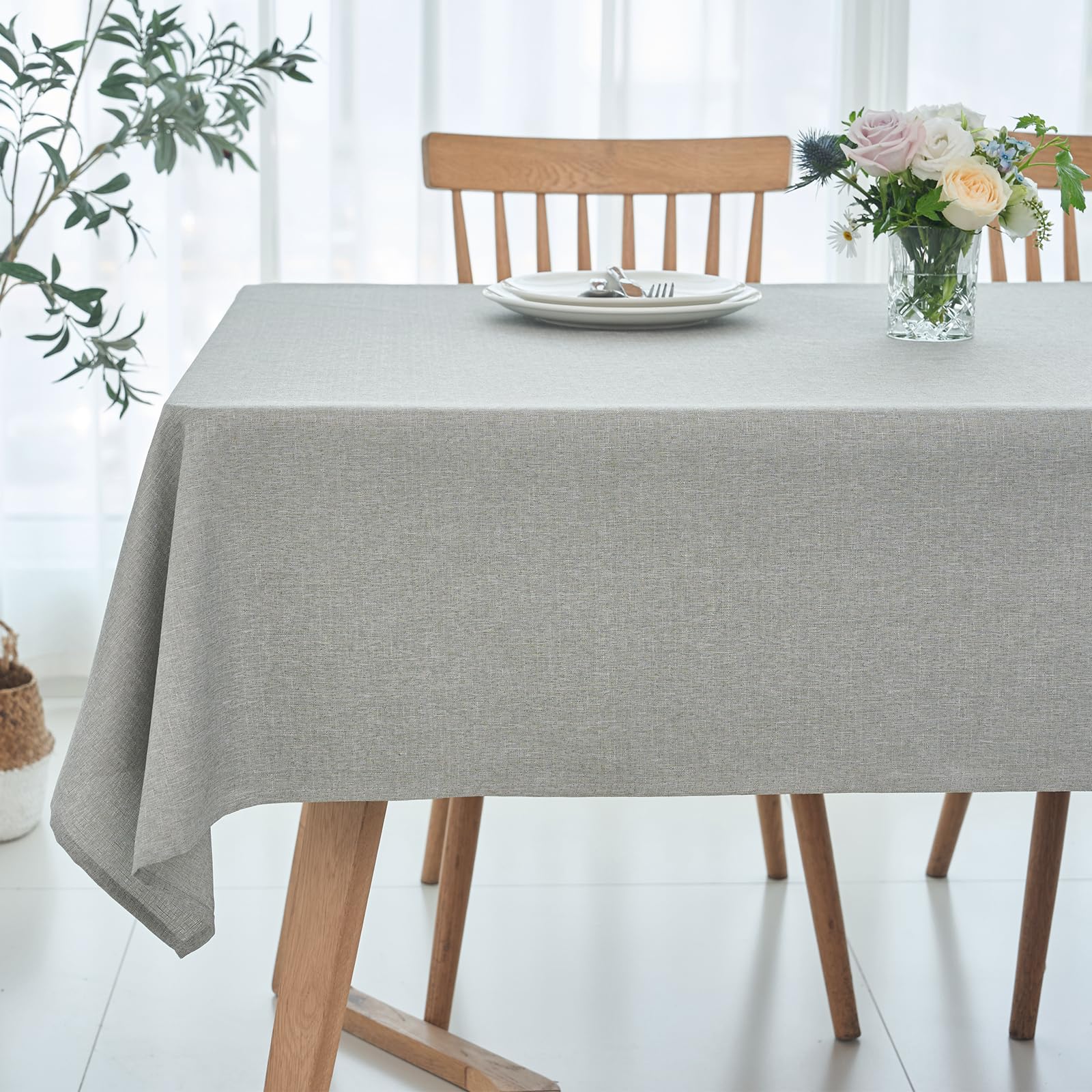 maxmill Rectangle Linen Textured Tablecloth Waterproof Spillproof Wrinkle Free Washable Fabric Table Cloth Kitchen Dining Tabletop Decoration Table Cover for Holiday Party, 52 x 70 Inch, Light Grey-image-13