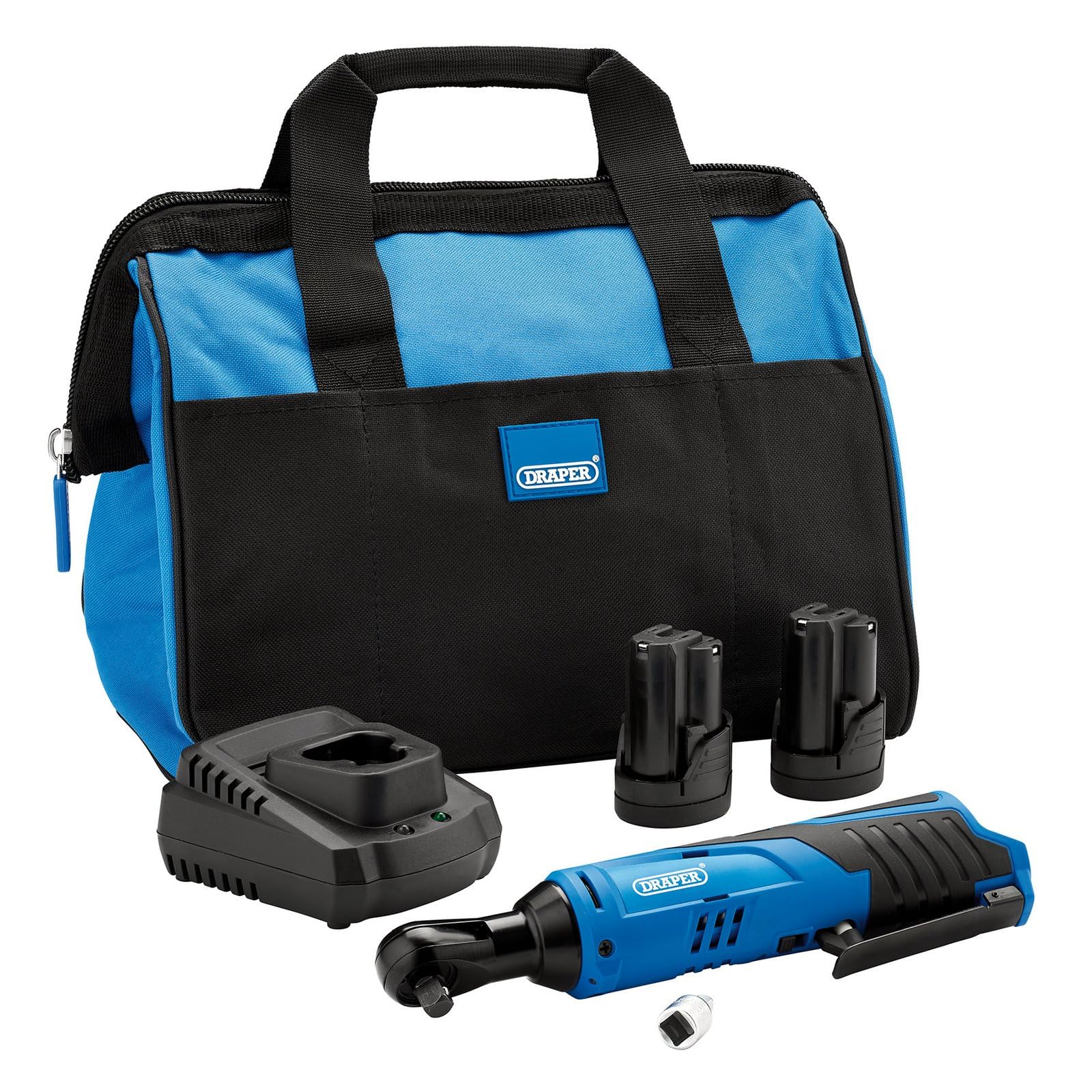 Draper 23649 12V 3/8” Square Drive Ratchet Wrench Kit – 2 x 1.5Ah Li-ion Batteries and Fast Charger with Tool Bag