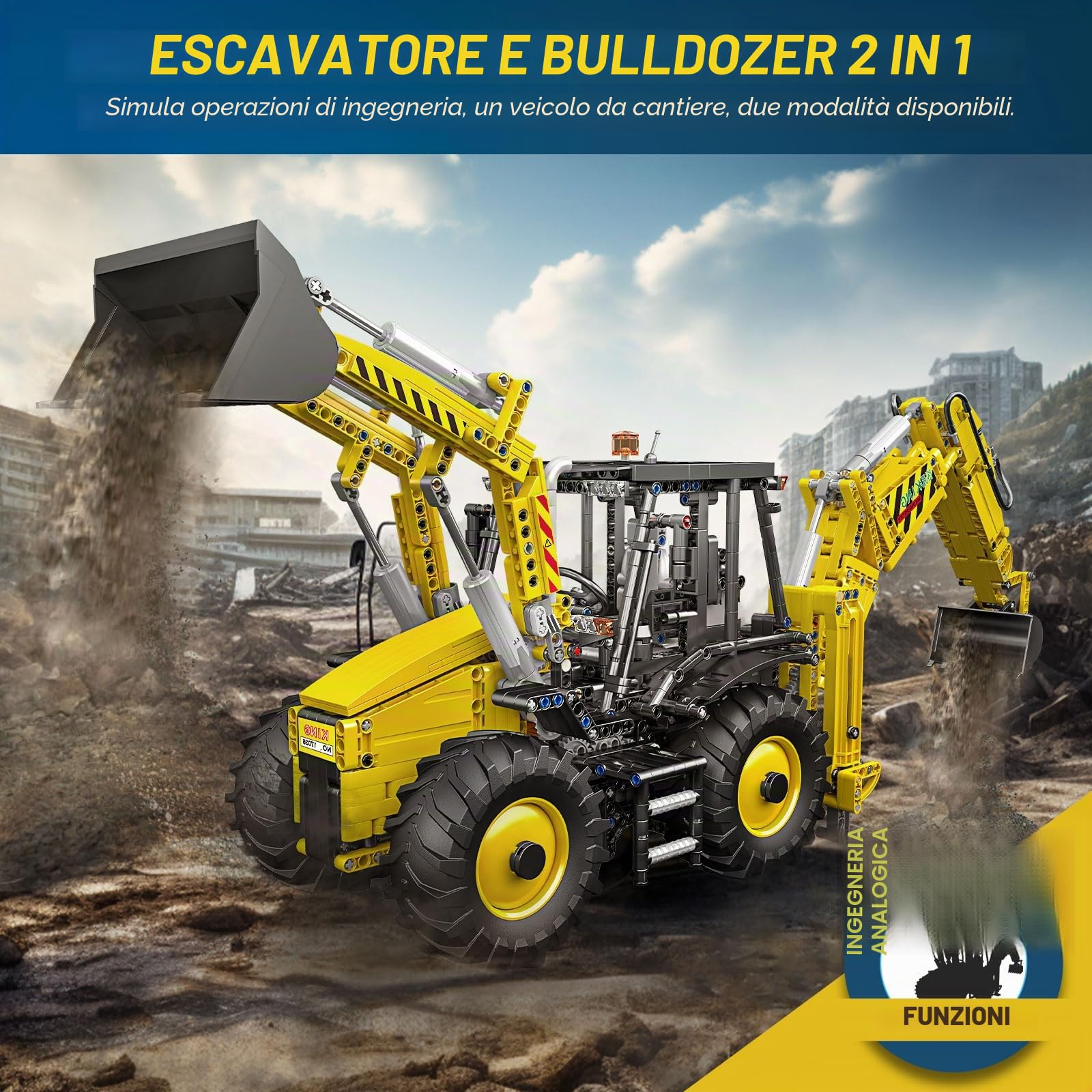 Mould King 17036 - Kit di costruzione per modellino di bulldozer a doppia testa, 2239 pezzi, 2239 pezzi, kit di costruzione con telecomando da 2,4 G, per ragazzi