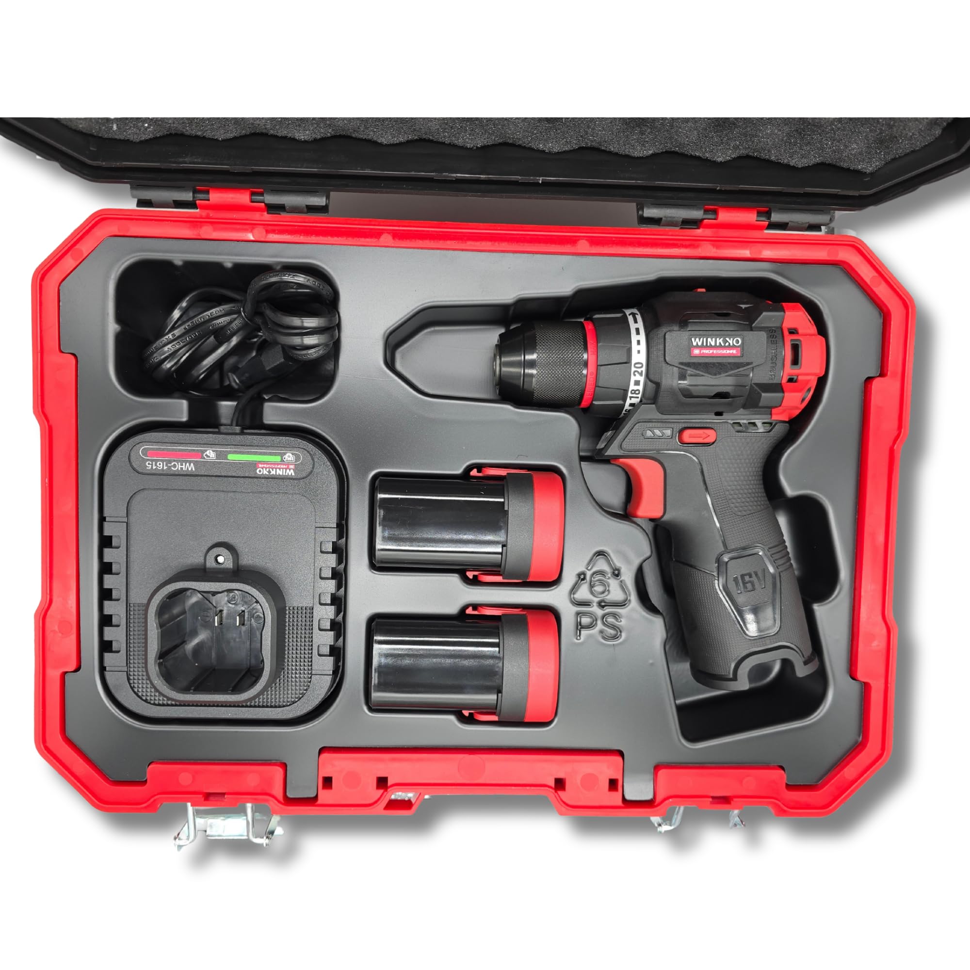 Mini Atornillador Profesional 16V Brushless Compacto 55Nm con dos velocidades + 2 Baterías y Maletín