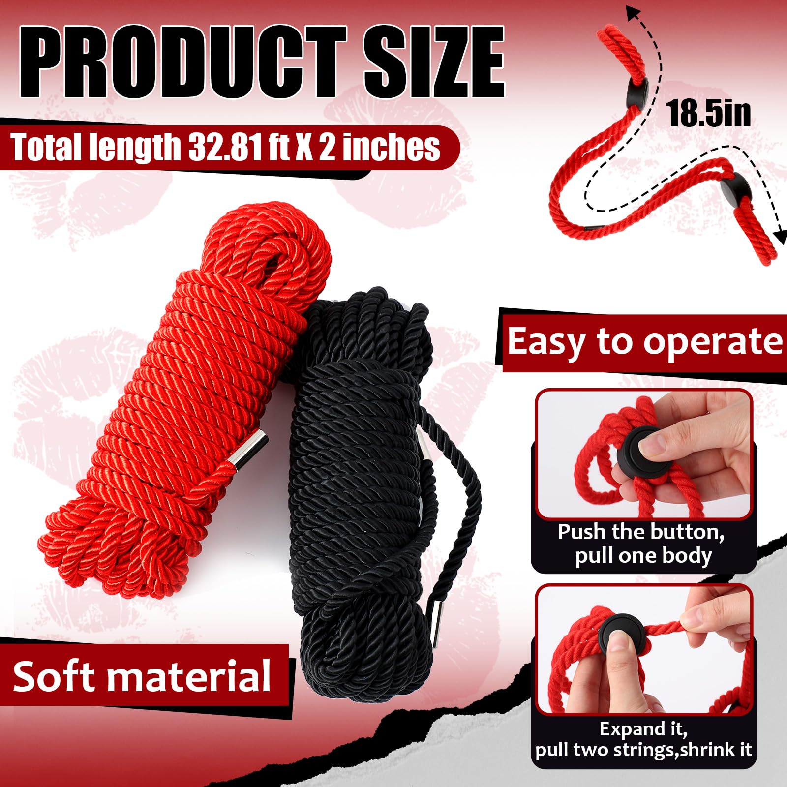 Tisancy 4 Pcs Multifunctional Craft Cord Kit with 2 Soft Silk Macrame Cords and 2 Adjustable Nylon Bracelets, 32.81 ft Twisted Trim Cord for DIY Crafts and Home Decoration(): Black, Red