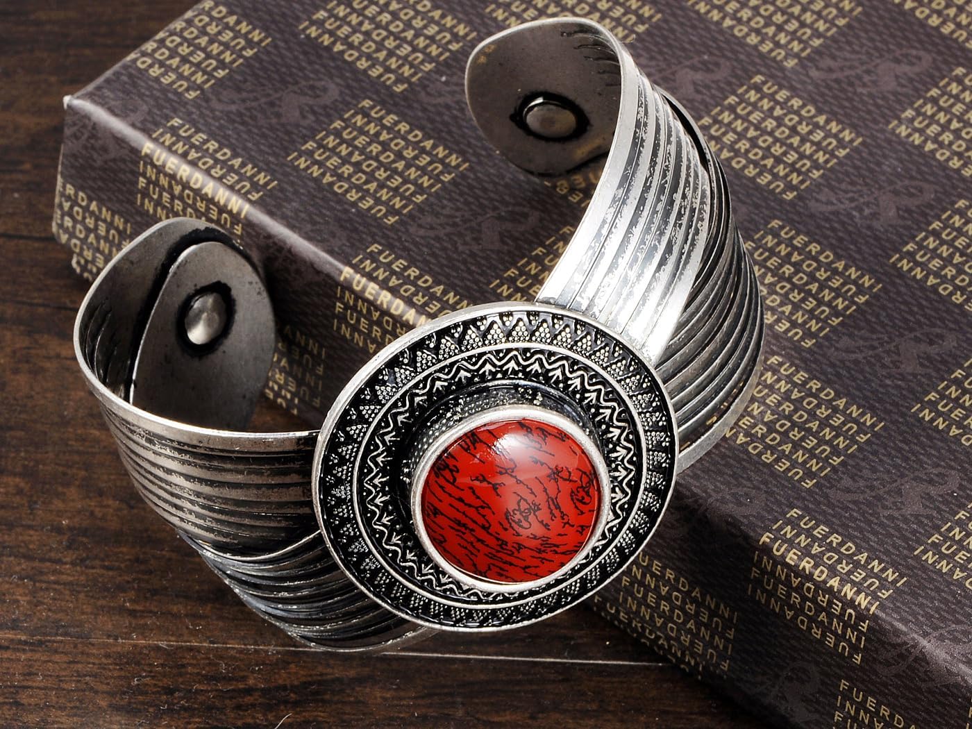Alilang Womens Silvery Egyptian Vintage Red Wrap Arm Bangle Cuff Bracelet - Image 2