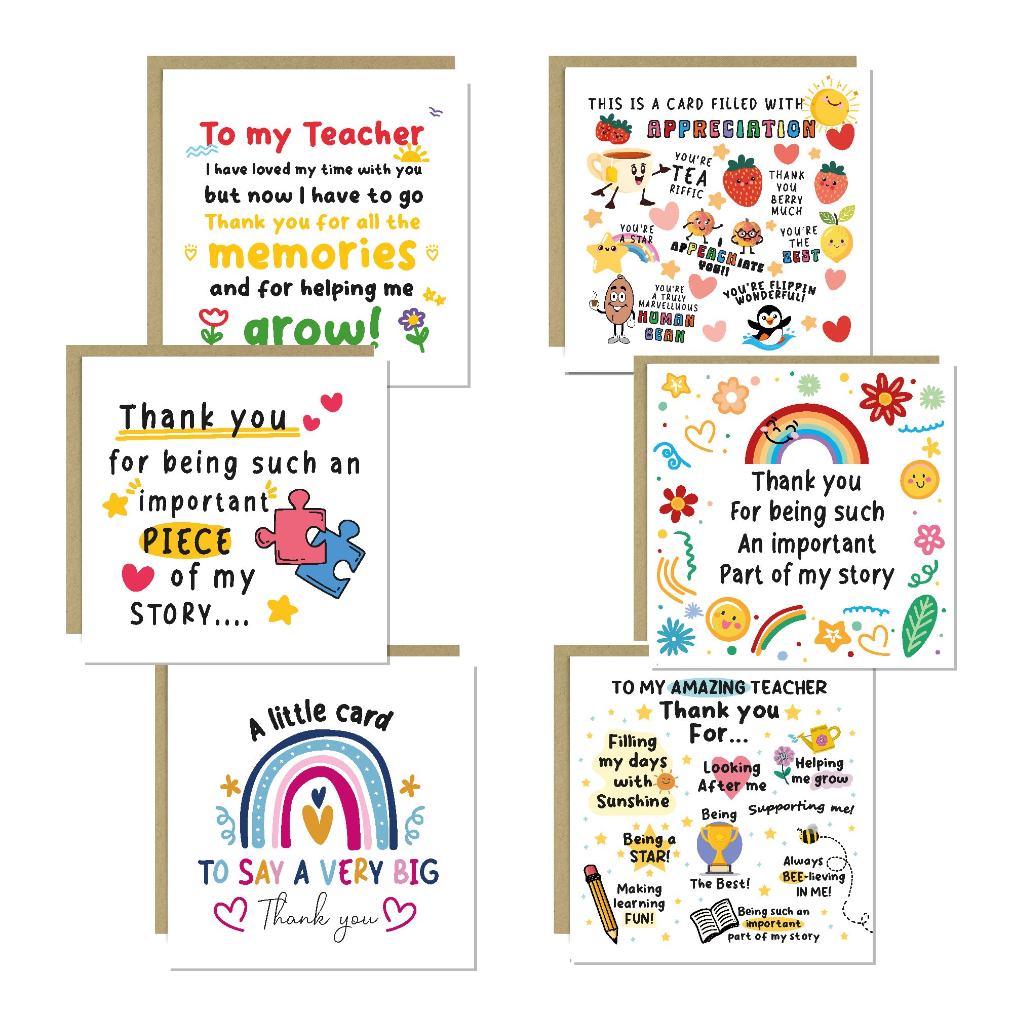 RED OCEAN School Teacher Appreciation Thank You Card Pack of 6 Assorted Teacher Greeting Cards Multipack of Cards With Envelopes End of Term Leaving School Nursery