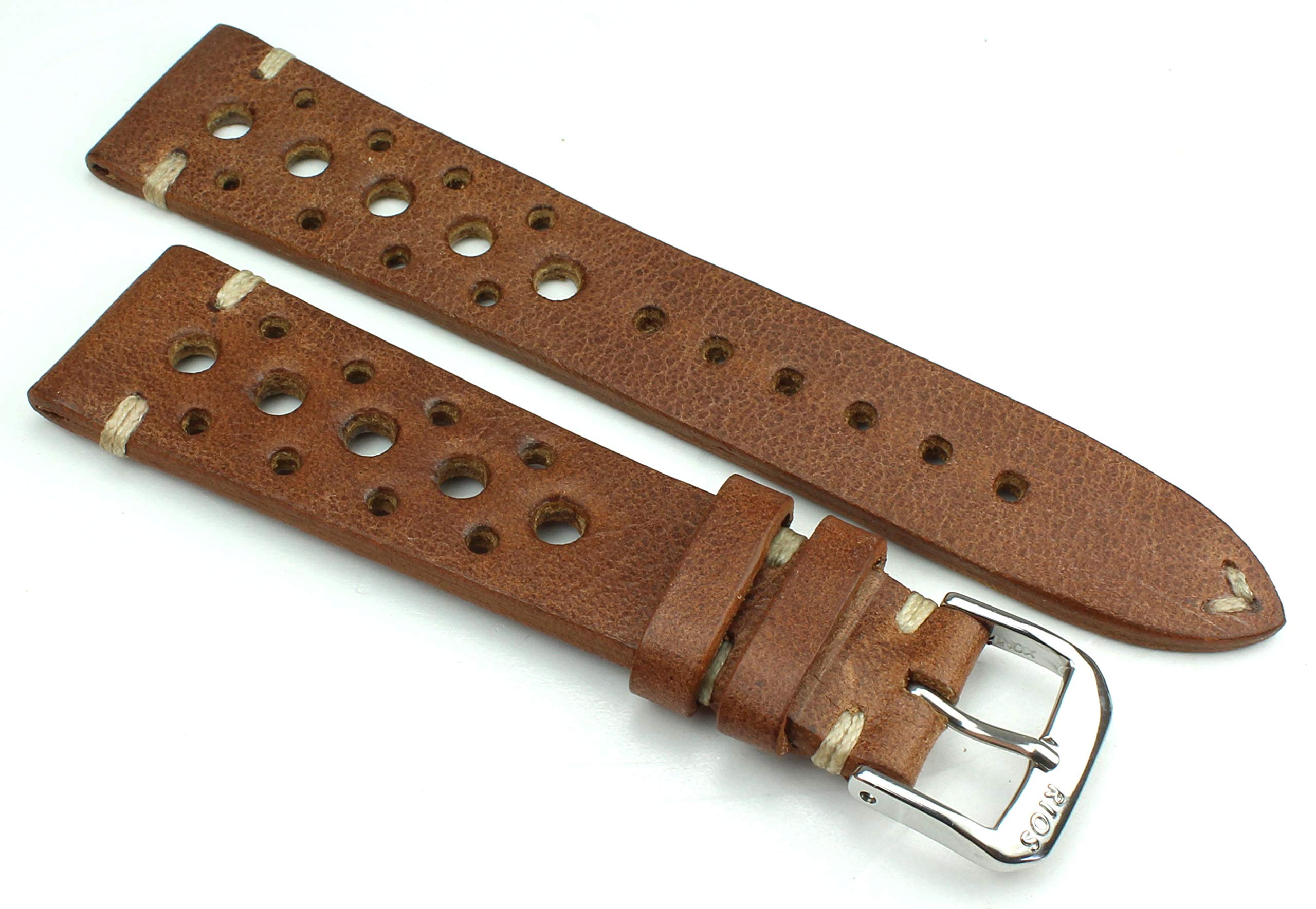 RIOS1931 Rallye Vintage Rindsleder Uhrenarmband handgemacht in Deutschland Robust 20mm braun