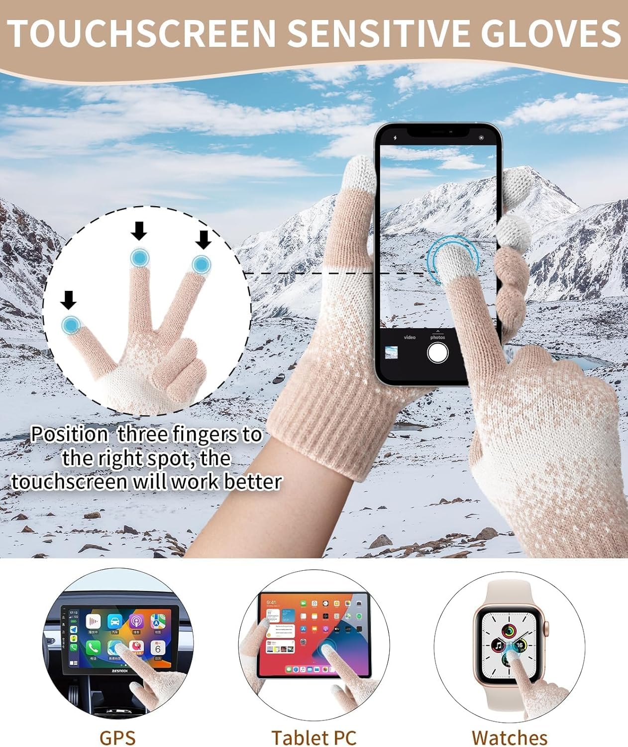 Remifa Womens Winter Beanie Hat Scarf Gloves Set, Pom Pom Warm Hat Long Knit Scarf Touchscreen Gloves 3 In 1 Christmas Gift - Image 5