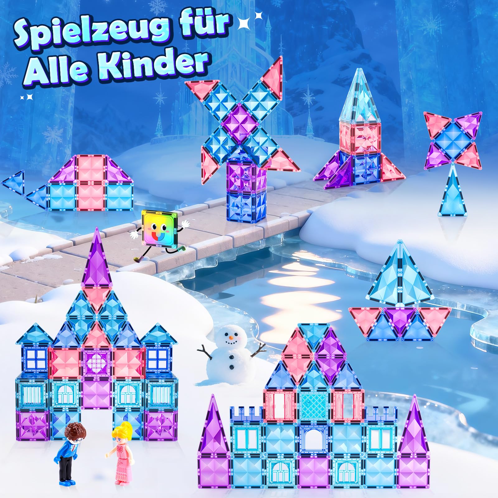 Magnetische Bausteine 58-teilig Set für Kinder ab 3–8 Jahren Magnetbausteine & Konstruktionsspielzeug STEM Lernspielzeug Montessori Bauspielzeug für Jungen und Mädchen Geschenk Geburtstag Weihnachten