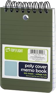 Top Flight Poly Cover Memo Book, 3 x 5 Inches, Top Wire, Cover Color May Vary, 100 Sheets (4610622)