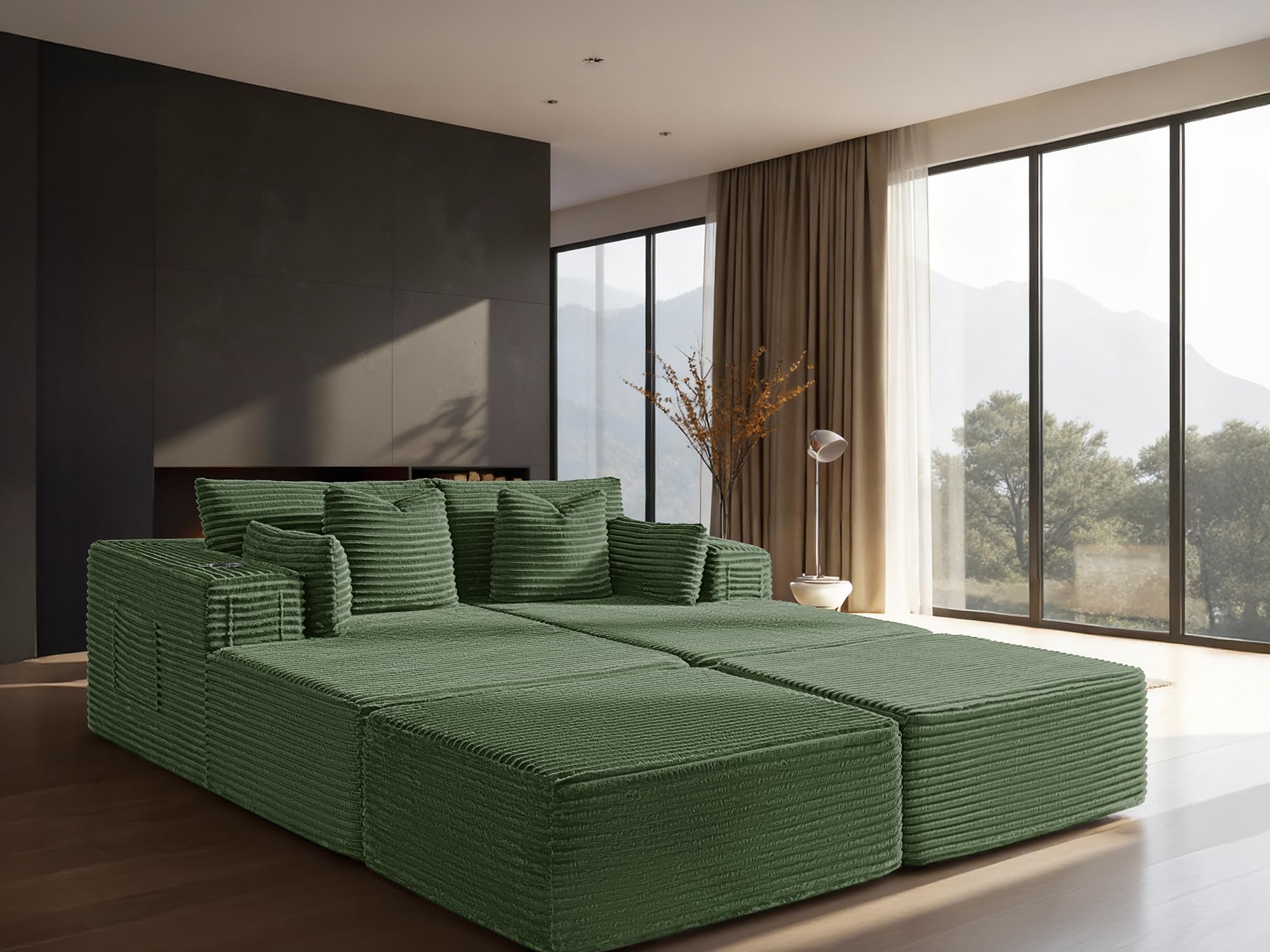 72" Cloud Sectional Couch, Comfort Sleep Sofa for Living Room, Extra Deep Seats No Assembly, Minimalist Modular Couch, Corduroy (Olive Green, Extend Loveseat Chaise)