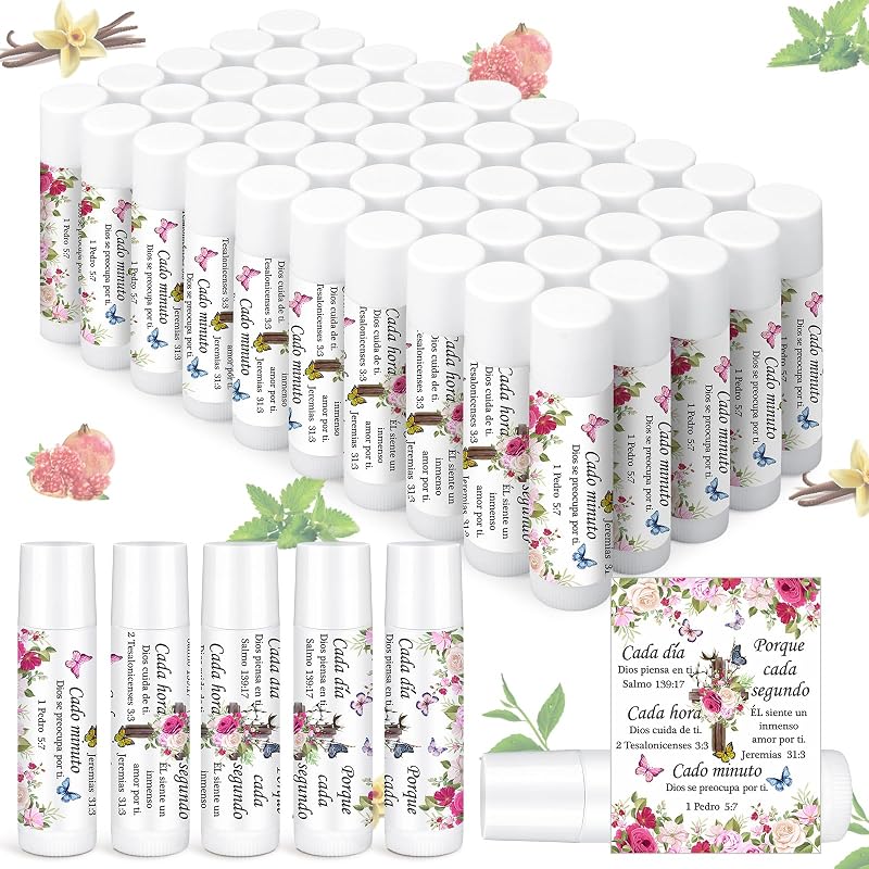 Bálsamo labial Siifert com mensagens religiosas em espanhol, 5 fragrâncias, Pacote com 50 unidades (Rose)