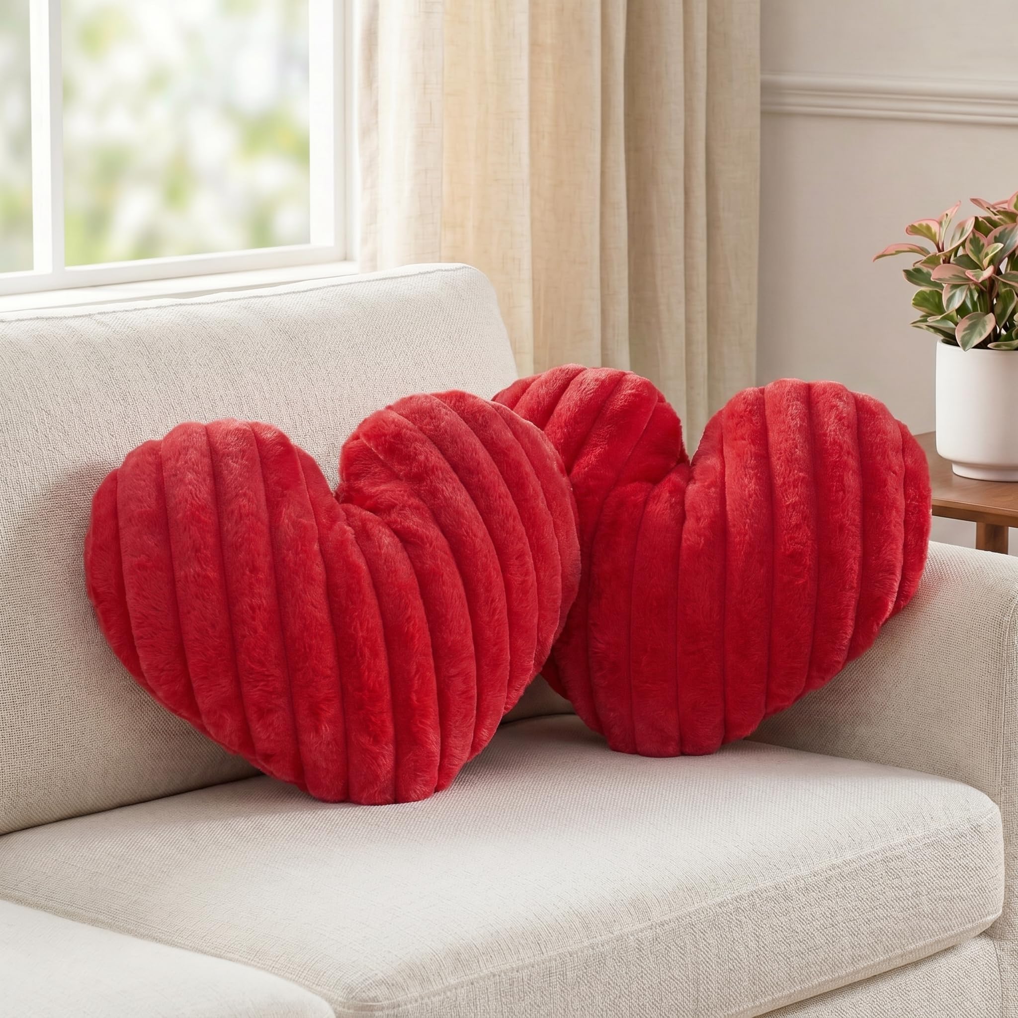 2 Pack Heart Pillow Red Cushions Soft Plush Decorative Throw Pillows