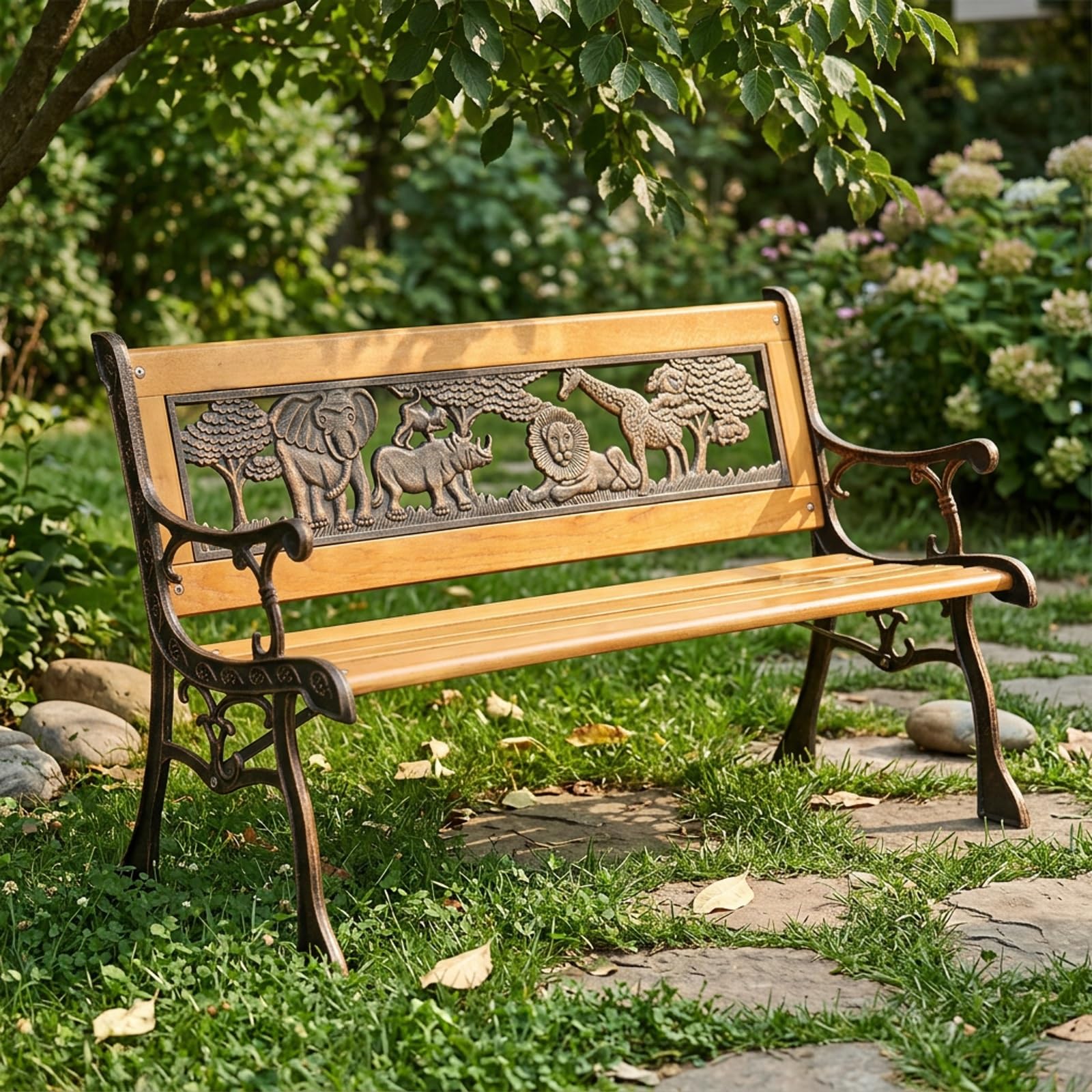 Banco de Jardín Niños, 80cm Banco Parque Infantil, WPC Hierro Fundido 100kg