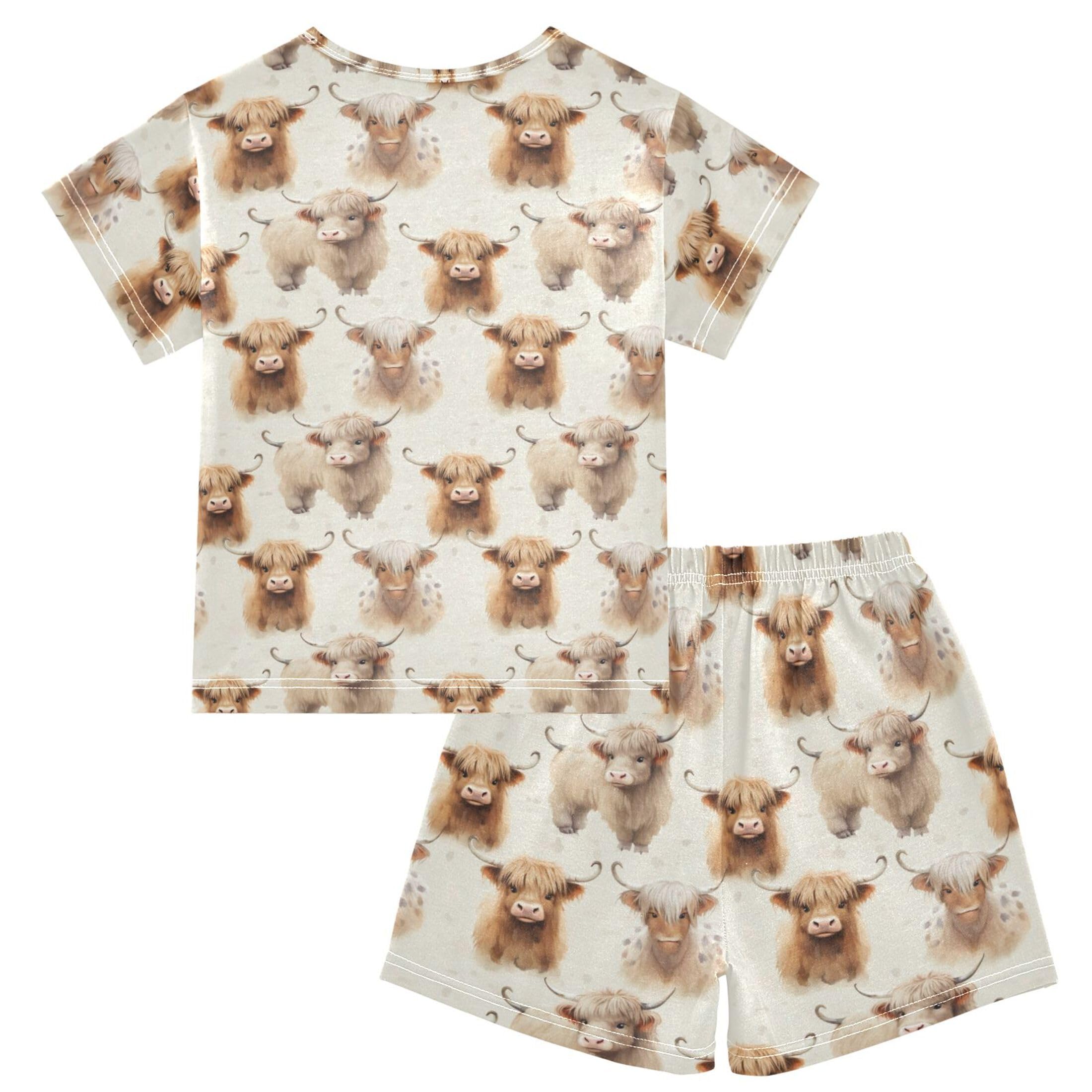 UMIRIKO Highland Cow Animal Short Sleeve Pajamas Set Sleepwear PJs Nightwear B0403008