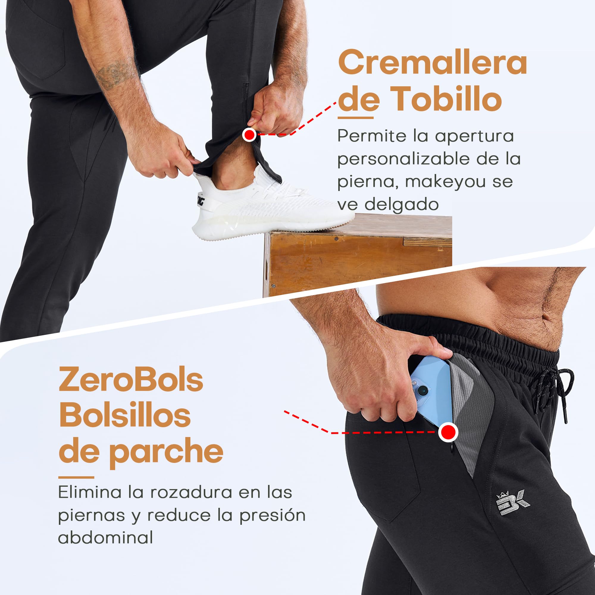 ZENWILL ZeroBols Pantalones Deporte Hombre Pantalon Chandal | Algodón Bolsillo Cremallera Gym Jogger, Pantalón Chandal Hombre Deportivos Gimnasio, Pantalones Running Entrenamiento Hombre