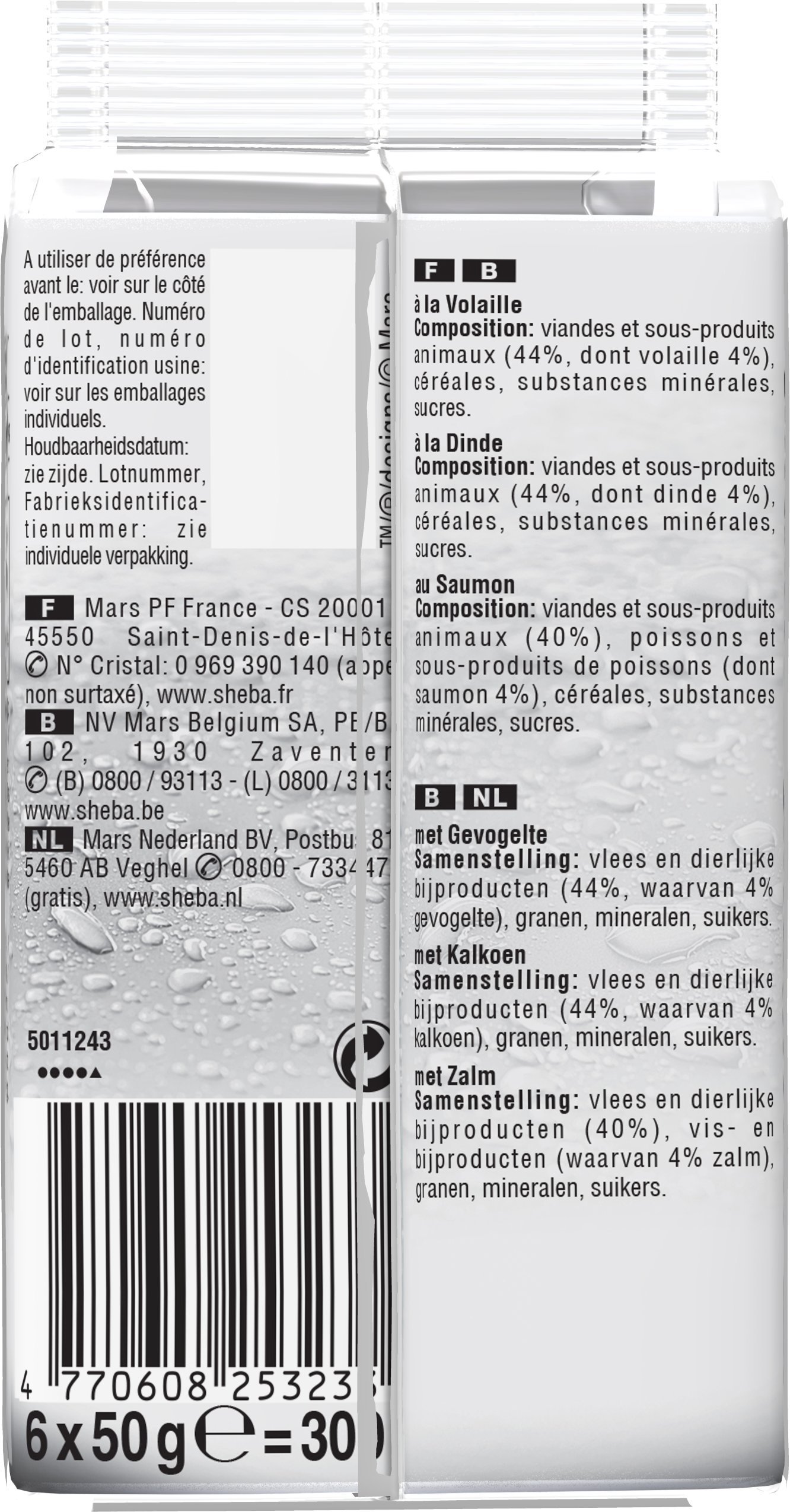 Mars Sheba Délices du Jour – Nourriture Humide pour Chat Adulte - Sélection Terre et Mer en Sauce – Sachets Fraîcheur 72 x 50g