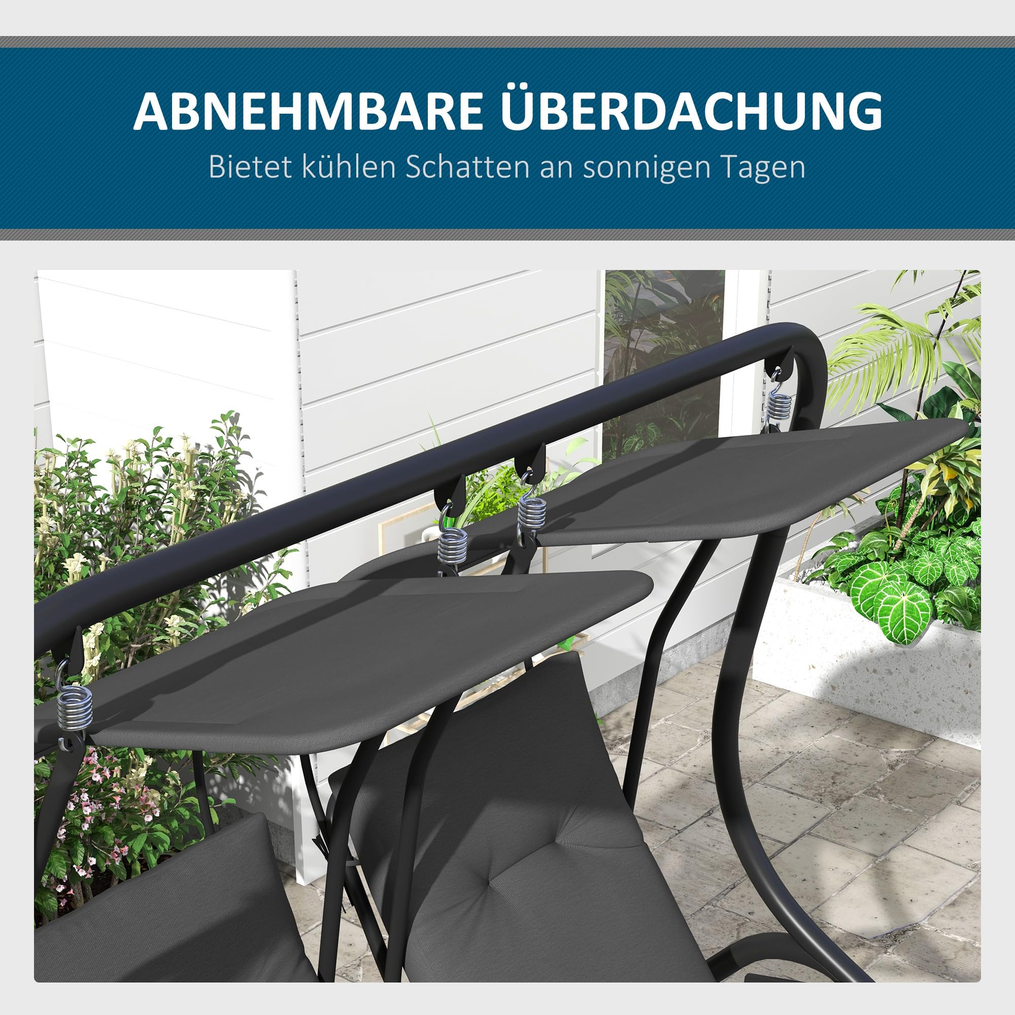 Outsunny 2-Sitzer Hollywoodschaukel Gartenschaukel mit Sonnendach Garten Stahl Hellgrau 170 x 136 x 170 cm