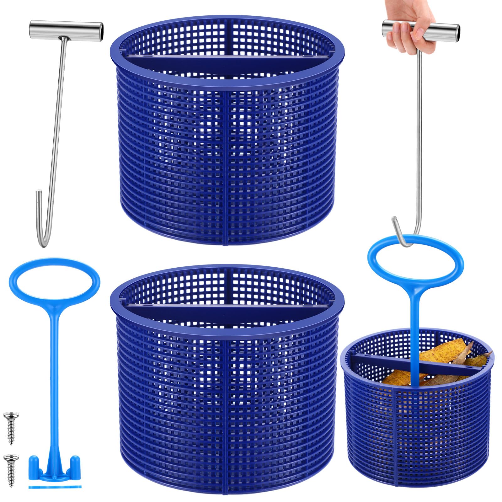 Sunnychicc 2 Pcs Pool Skimmer Basket with 1 Skimmer Handle and 1 Basket Hook Kit Compatible with Sp1082ca B-152 Automatic Skimmers, Compatible Sp1082