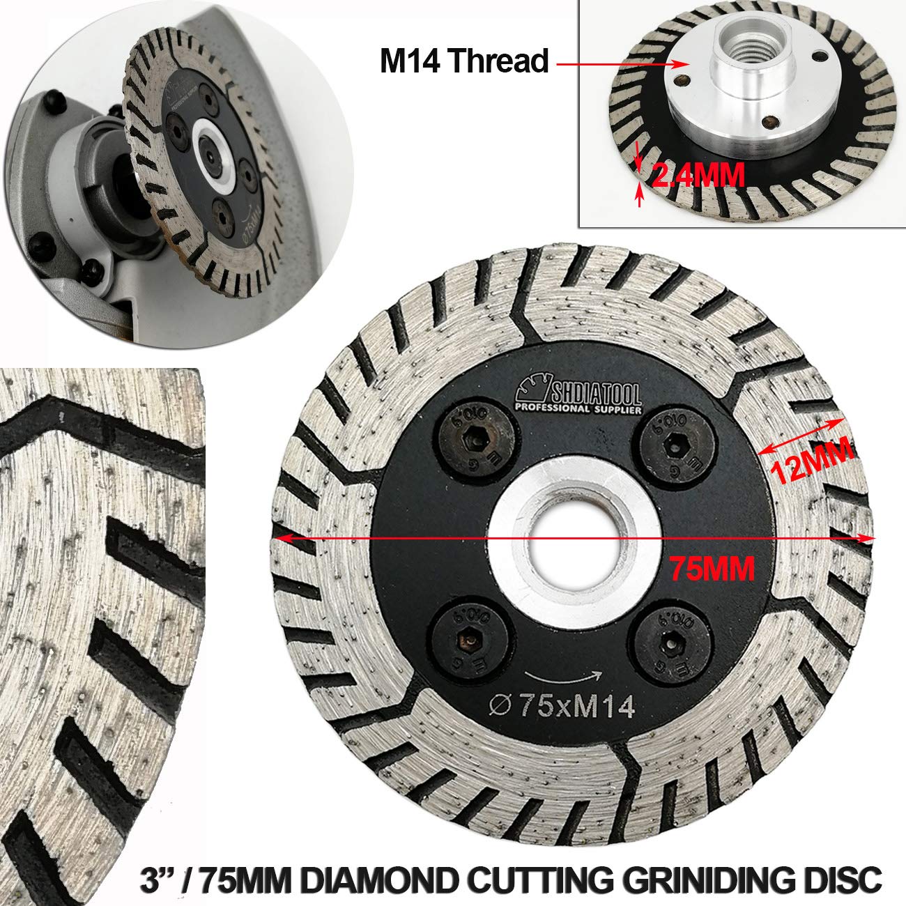 SHDIATOOL Disco de Corte de Diamante 5 Piezas 75mm Hoja de Sierra con Hoja Dual para Cortar y Pulir Granito Mármol Hormigón