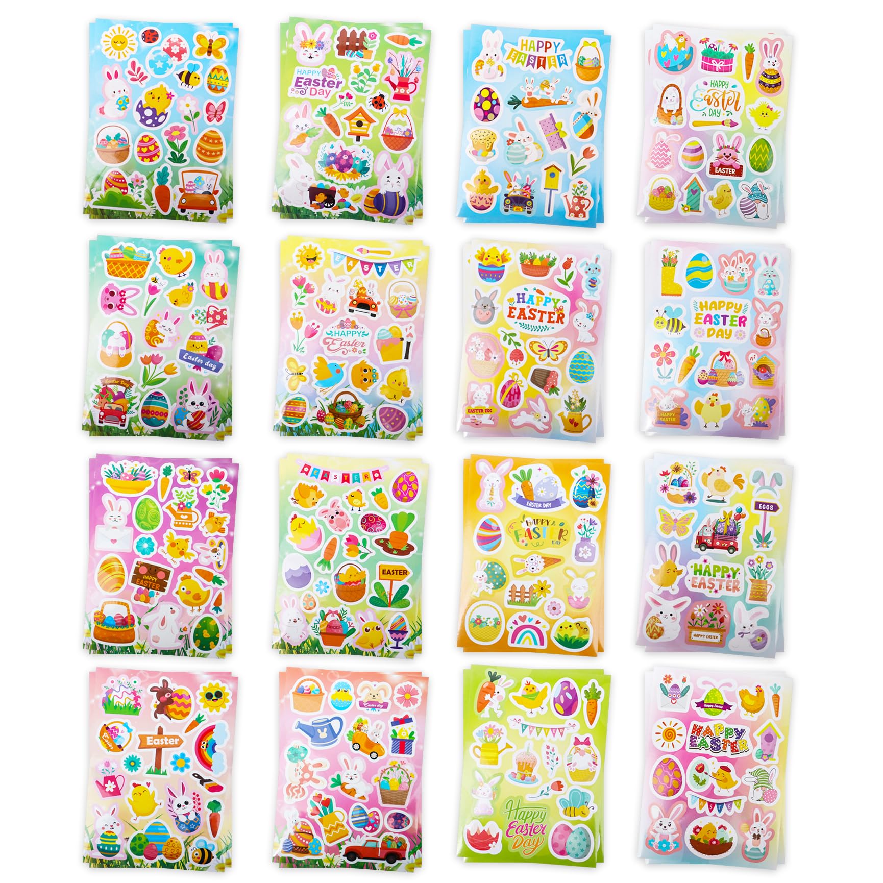 32 Sheets Easter Stickers, Happy Easter Sticker for Crafts Self-Adhesive Easter Egg Chick Bunny Stickers for Easter Cards Making Scrapbooking Decoration Party Bag Fillers