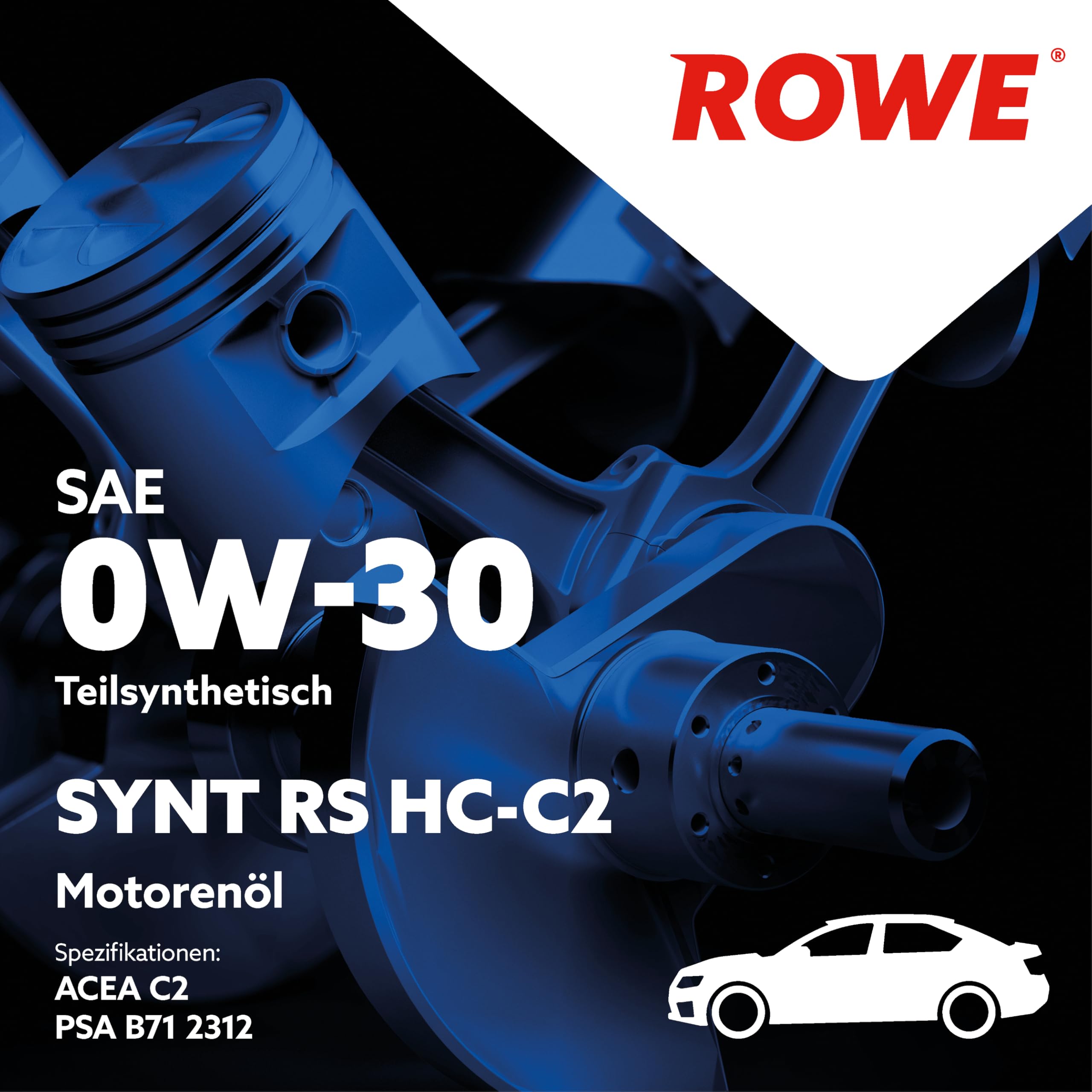 ROWE HIGHTEC SYNT RS SAE 0W-30 HC-C2-5 Liter, HC-Synthese Motoröl | HC-Synthese-Motorenöl mit PAO für Otto- & Dieselmotoren mit DPF & Turbo, ACEA C2, Art. Nr. 20247
