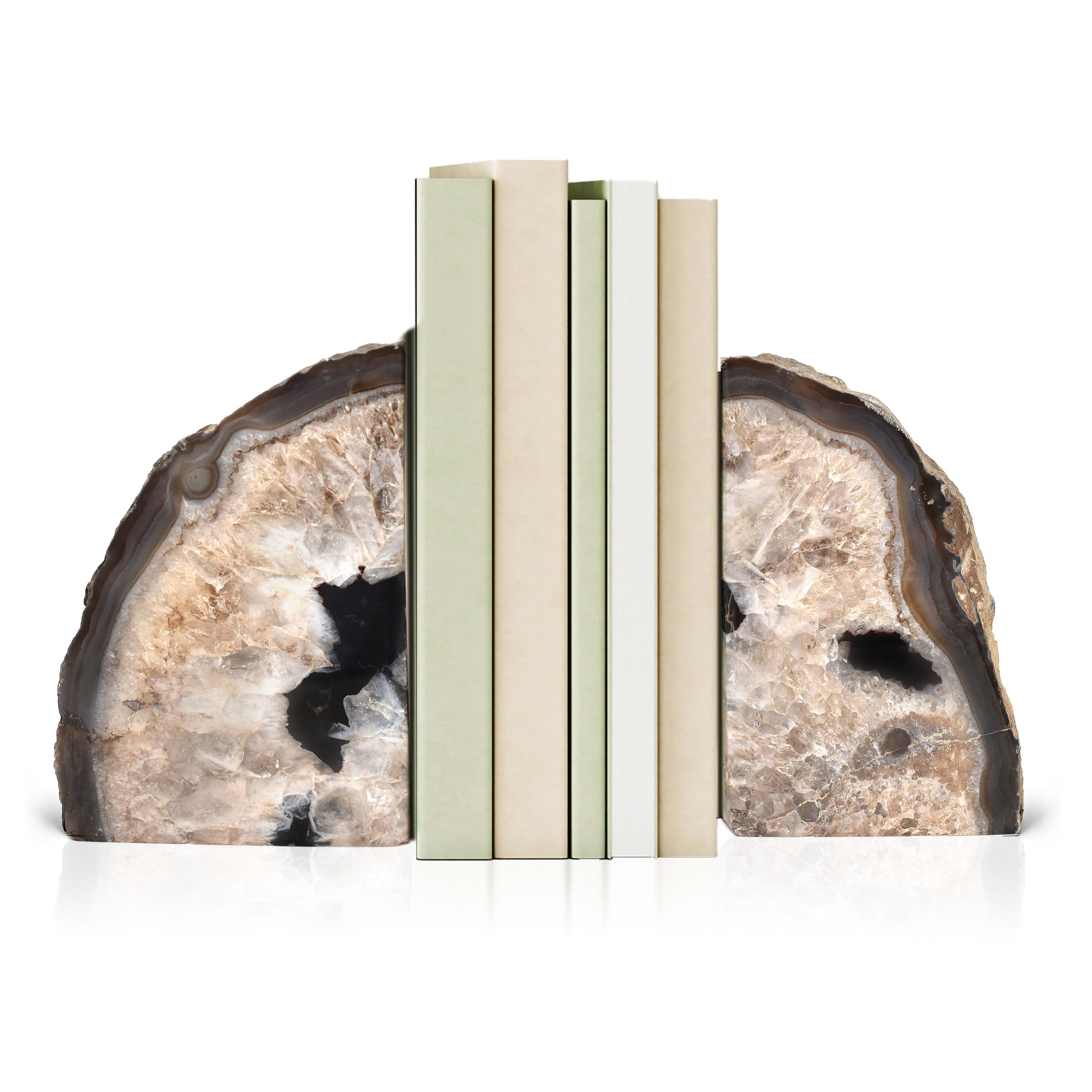 Bookends, Agate Bookends, Handcrafted Brazilian Stone Bookends for Unique and Crystal Energetic Decoration, Perfect for Gifts, One Pair of Black Bookends Size 2-3 lbs