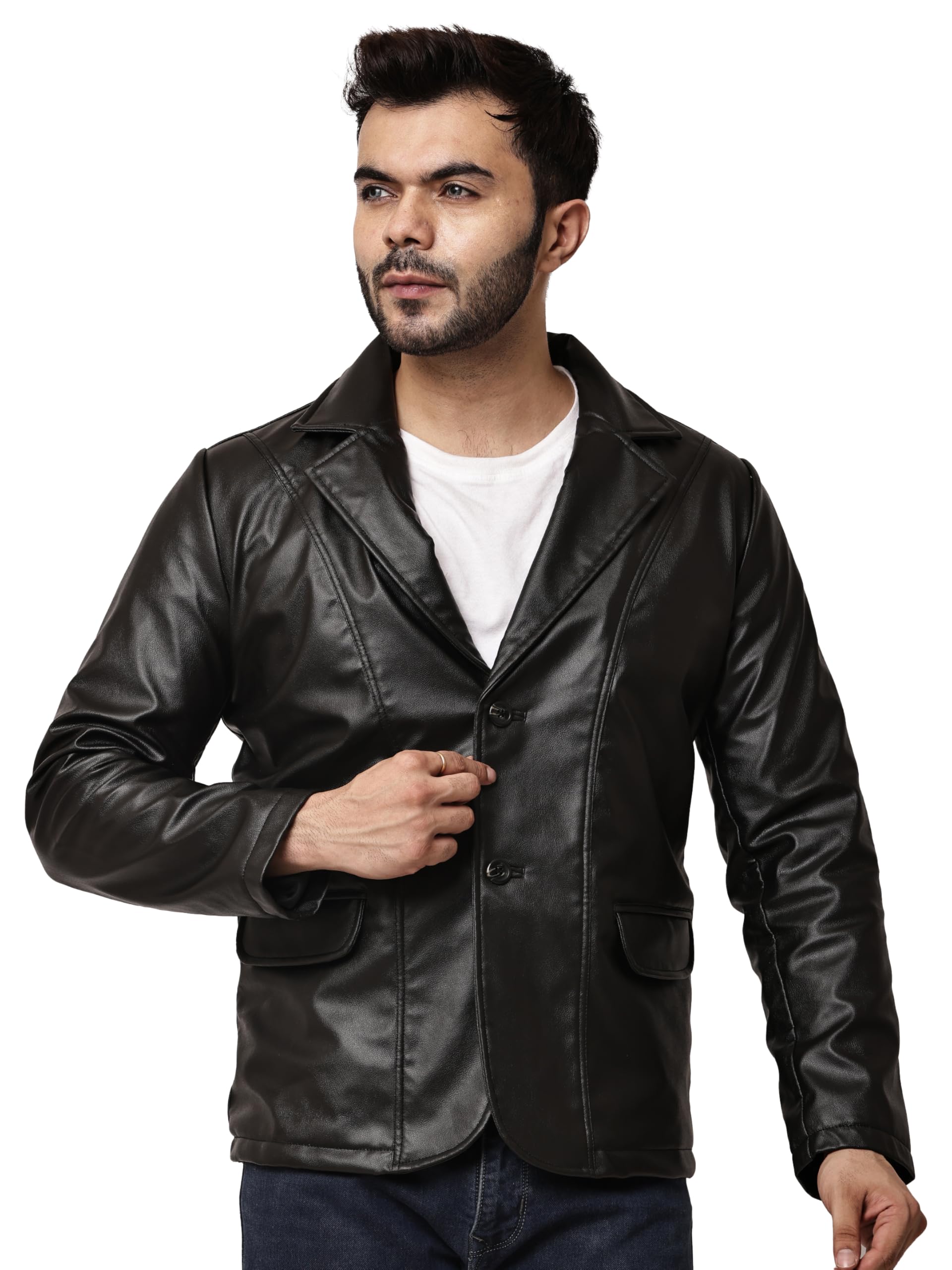 WOLVER Solid PU Leather Stylish Casual Men's Blazer-picture-11
