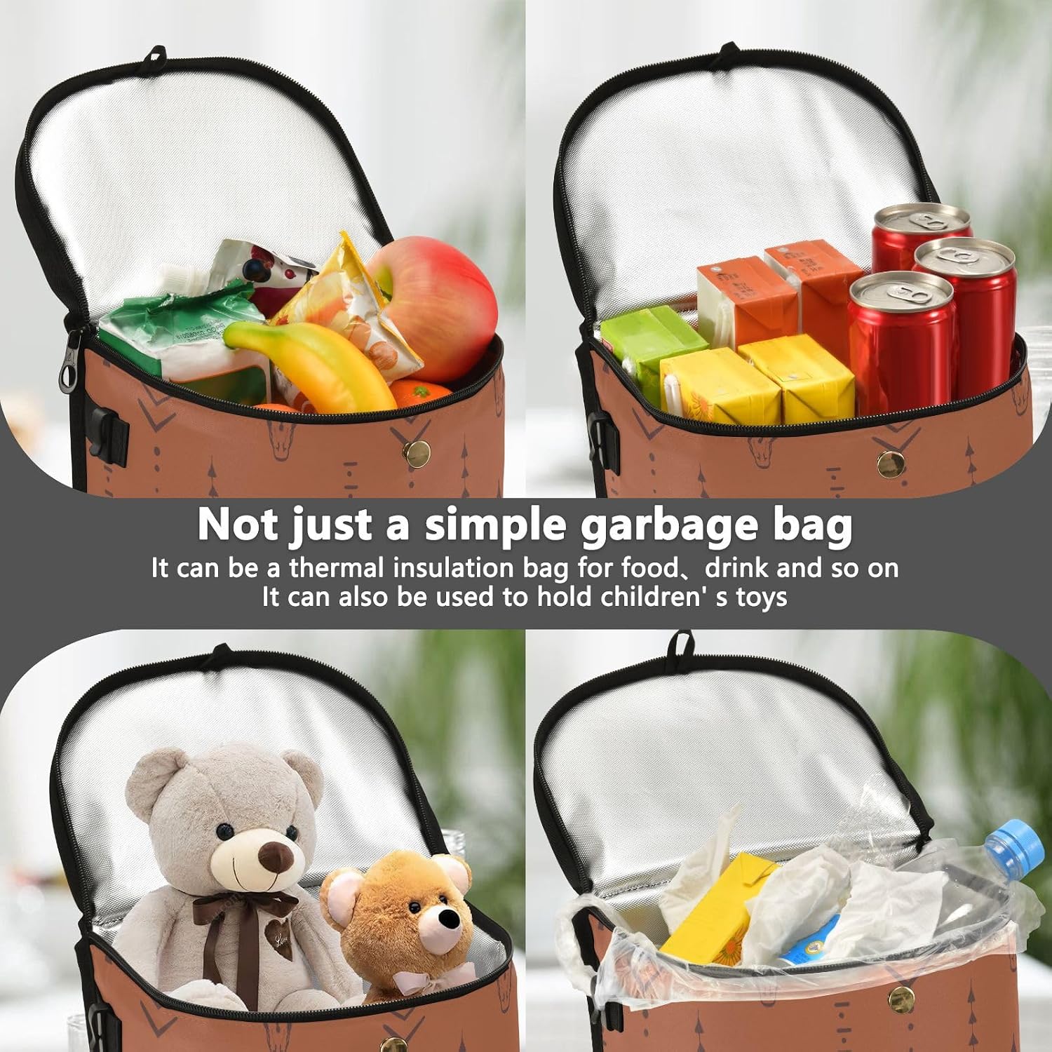 Western Bull Boho Car Trash Can with Lid Leak Proof Car Trash Bag Waterproof Trash Bin Hanging for Minivan SUV Truck