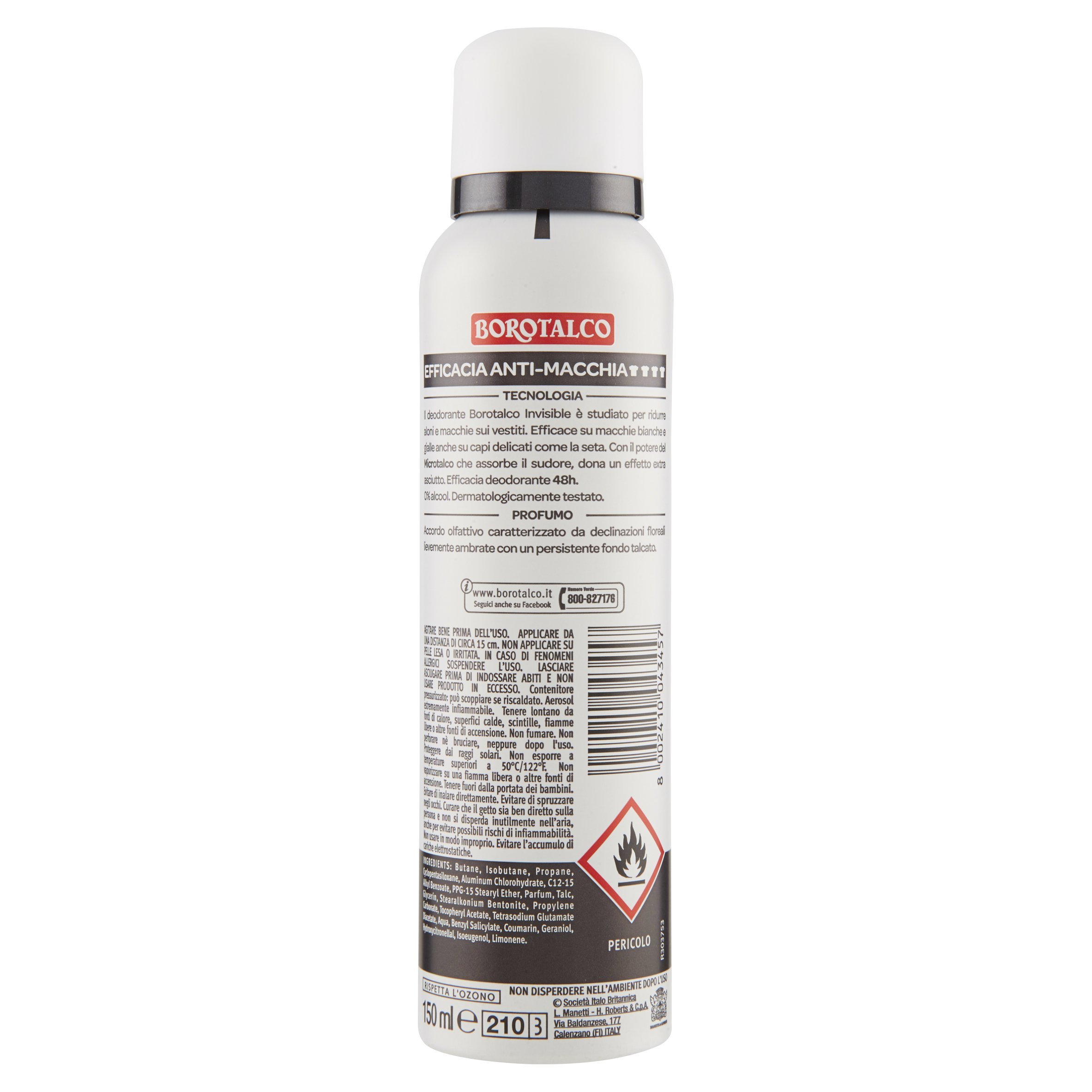 Borotalco Deodorante Invisible Spray 150ml, Profumo Classico di Invisible - Pacco da 12