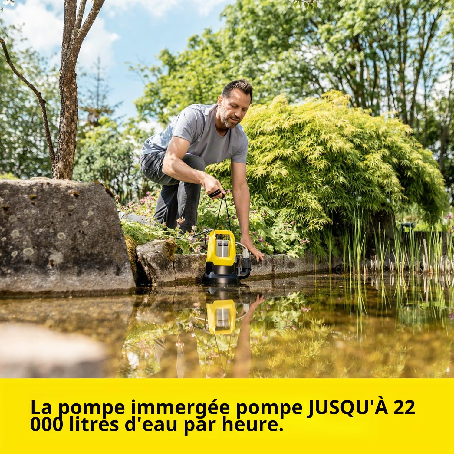 Kärcher SP 22.000 Dirt Level Sensor Pompe d'Évacuation d'Eaux Chargées, Débit & 29971000 Acier inoxydable Kit Tuyau Plat en Textile et Collier de Serrage 10 m
