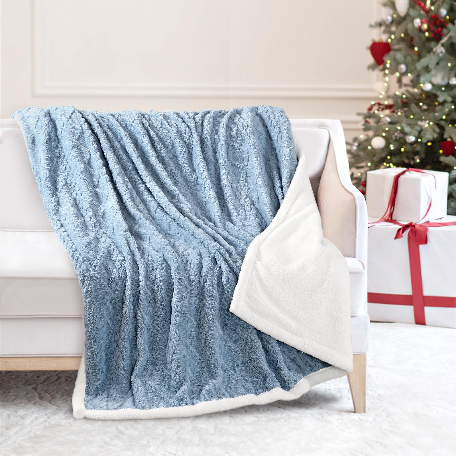 Cozary Soft Throw Blanket for Couch 60" x 80" Blue, Reversible Fuzzy