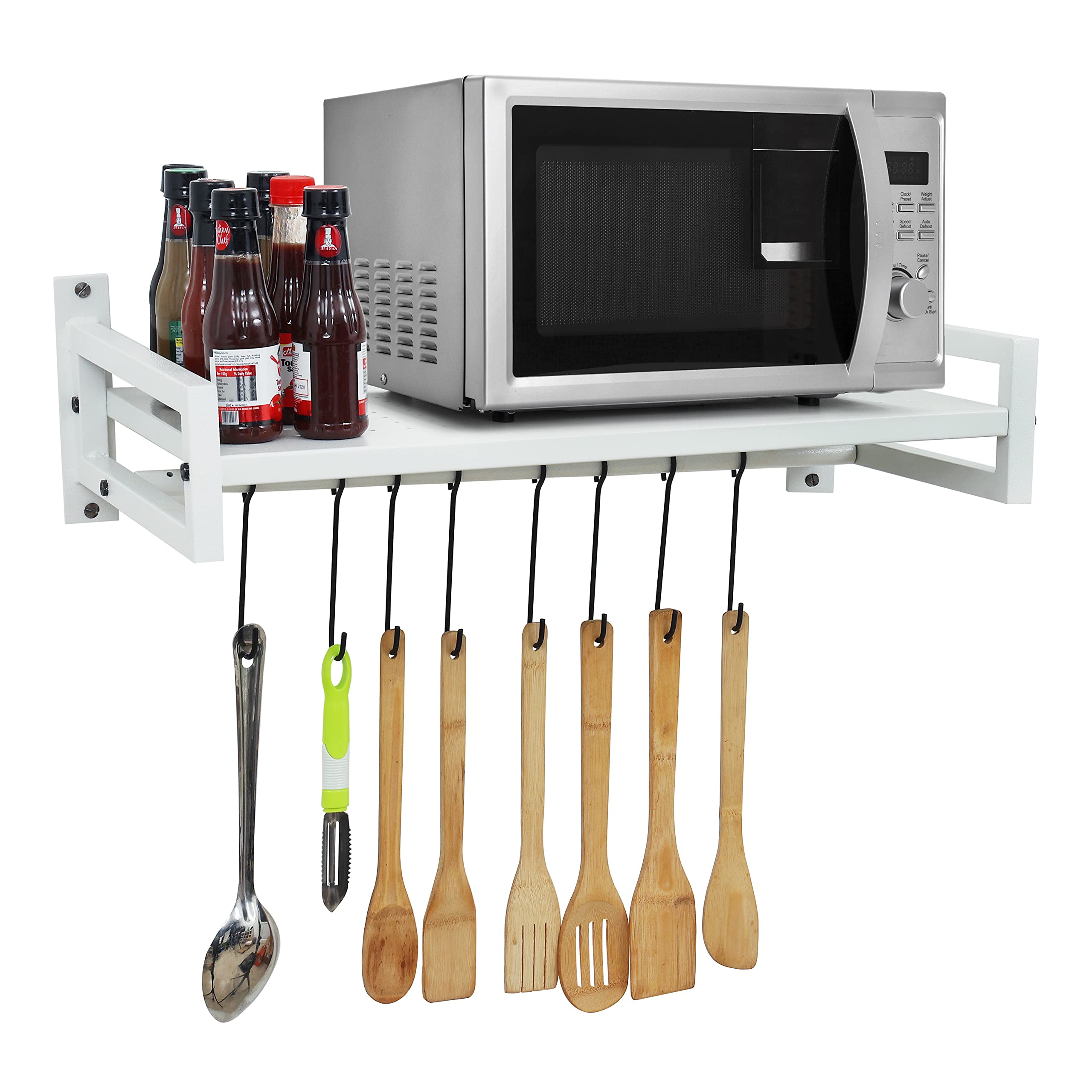 Livzing Wall Mount Microwave Oven Rack - Metal Holder Storage Stand - Cooker Utensils Dish Shelf Organizer with Hooks for Home & Kitchen Appliances - White, Floating Shelves (B09GMC5FC6) Amazon Price History, Amazon Price Tracker