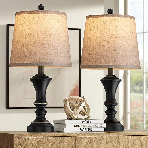 Miniatura 1 de ROTTOGOON Juego de 2 lámparas de mesa retro, lámpara de mesita de noche para dormitorio, lámparas de mesa rústicas vintage para sala de estar,