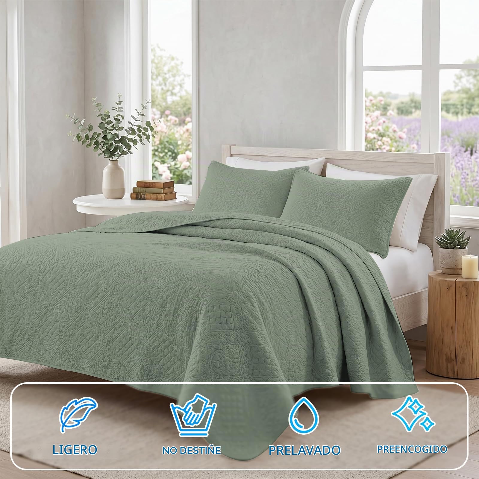 Verano Colcha para Cama, 180x260cm, Suaves Colcha Cama, Cubrecama Multiusos, Moderna Cubrecama, Cubrecolcha De Microfibra, Suave Y Ligera, para Todas Las Estaciones, Verde Claro