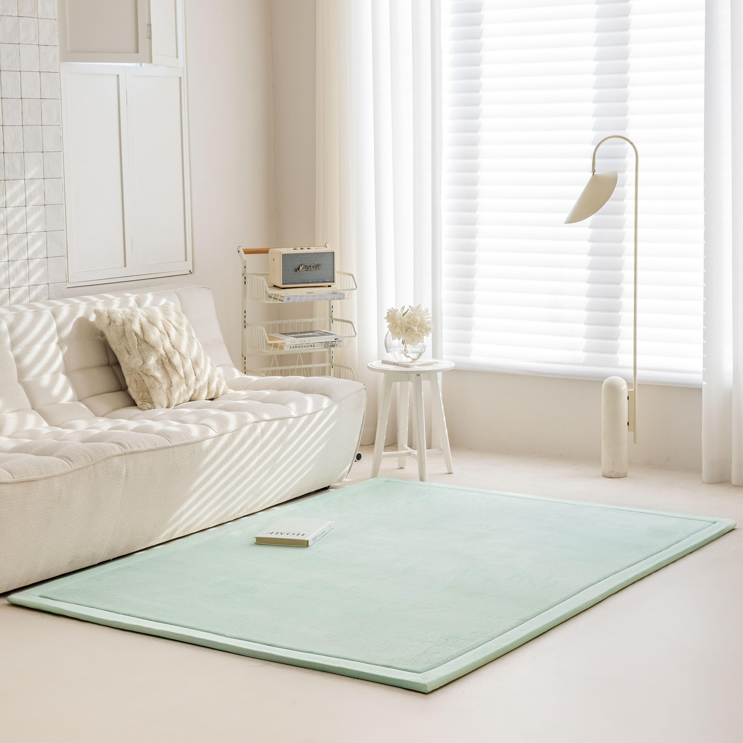 IOTXY Koralle Samt Teppich für Kinder - Samtmatte, krabbelteppich Baby, Krabbeldecke für kinderzimmer und Wohnzimmer, Hellgrün, 150 x 150 cm