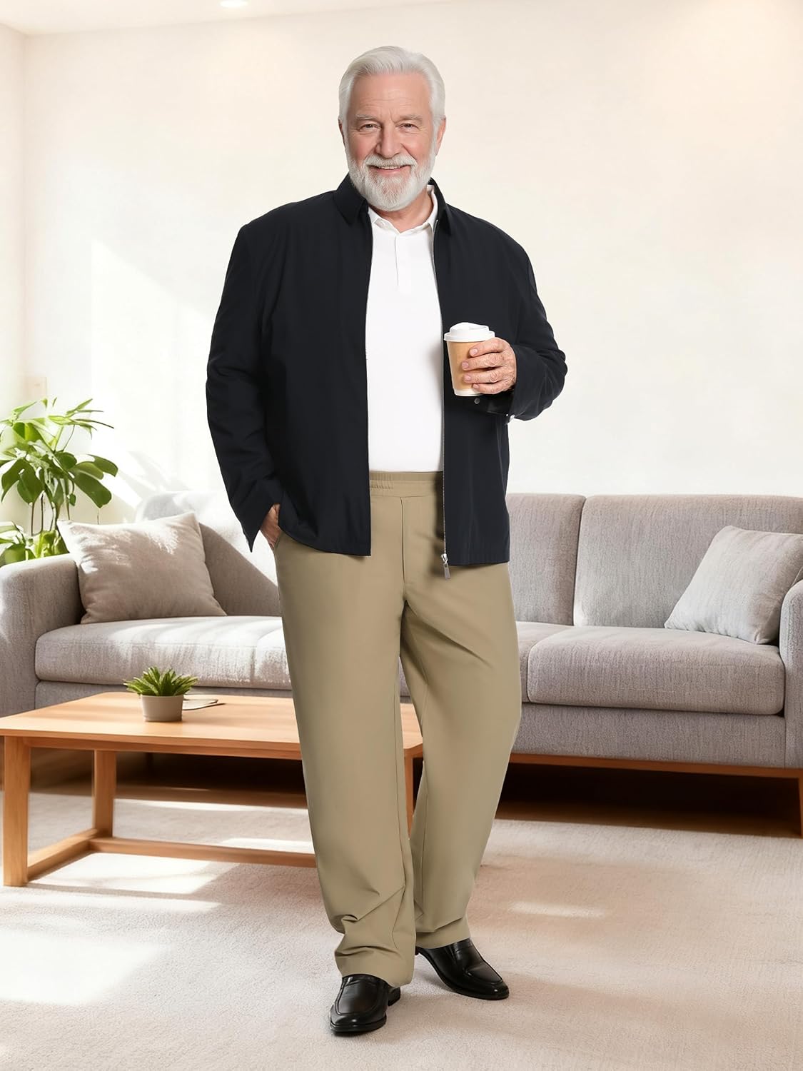 SEVEGO Mens Big and Tall 28"/30"/32" Full Elastic Waist Pants for Seniors Elderly Stretch Slacks Zipper Fly and Pockets - Image 9