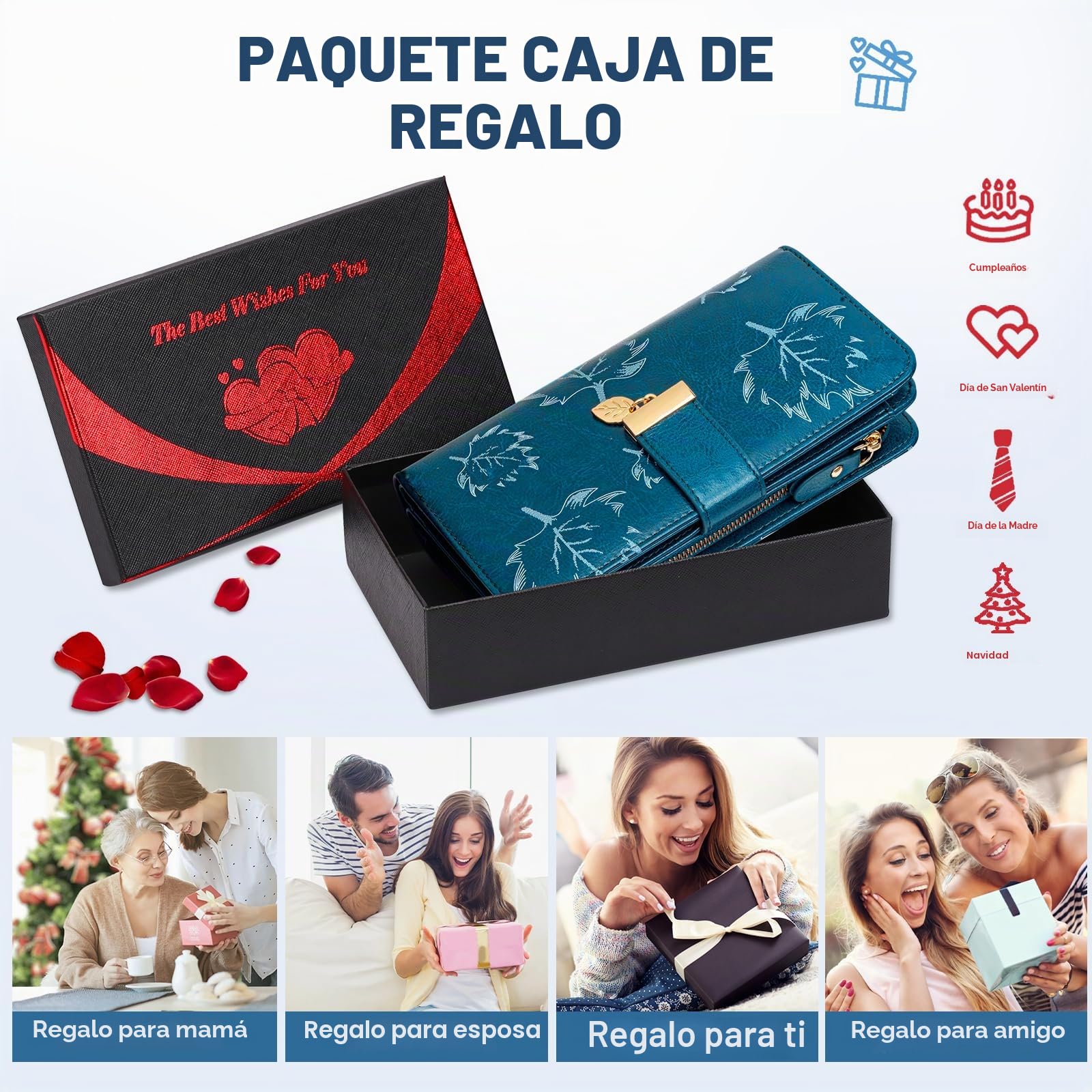 Luroon - Cartera para Mujer Larga, Gran Capacidad, RFID de Bloqueo de Piel auténtica, Monedero para Mujer, Elegante Cartera para Fiesta con 24 Ranuras para Tarjetas