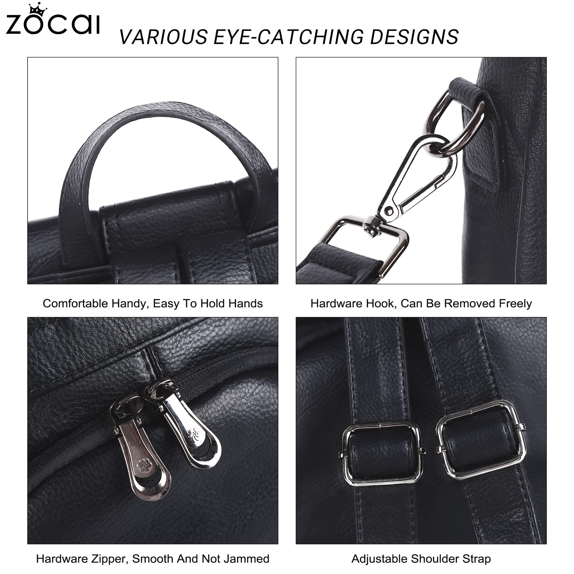 ZOCAI Mochila monedero para mujer de moda, carteras, de piel sintética, mochila diaria, antirrobo, bolso de hombro, monedero, Negro , M