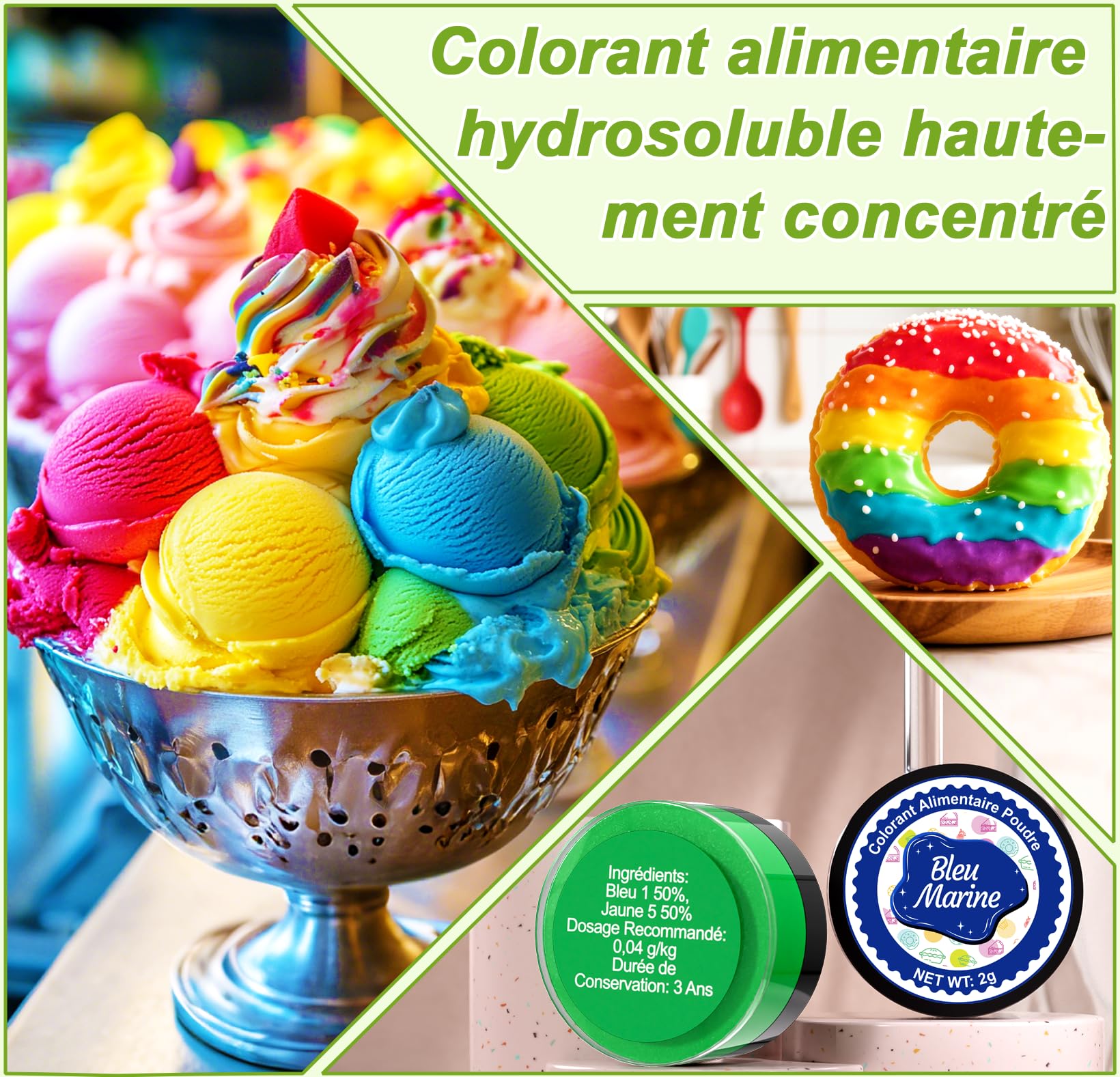 Colorant Alimentaire Poudre - 24 Couleurs Concentré Colorants Alimentaires pour Gâteau, Vegan, Peinture Alimentaire Poudre pour Glaçage, Fondant, Cuisson, Biscuits, Macarons, Bonbons - 2 g