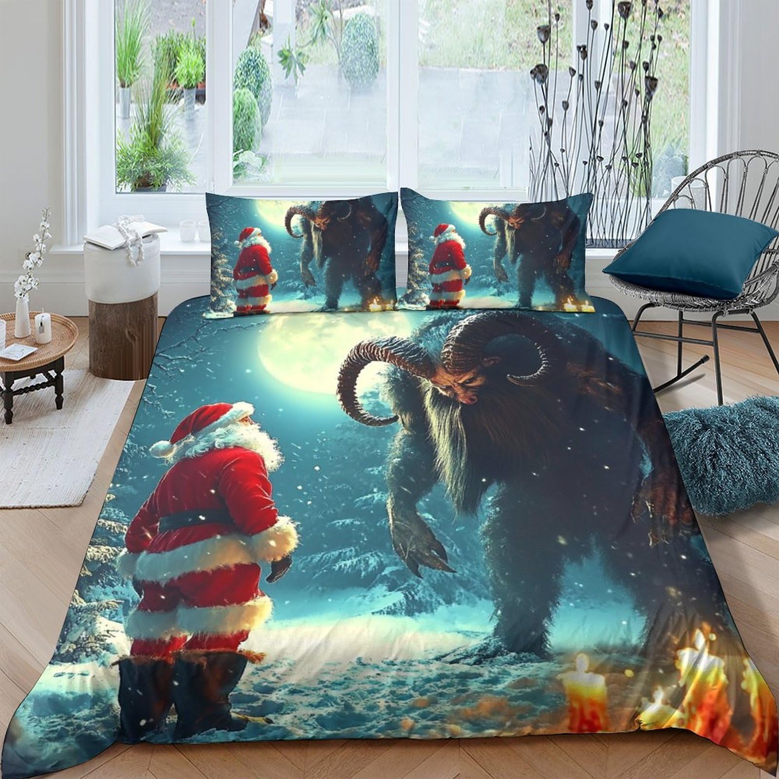 Ctjqhvkz Style-9 3D Printed Santa Claus Night Fitted Sheet Microfiber Soft Mammoth Scene Mattress Cover For Bedroom Dorm Decor Single（135X200cm）