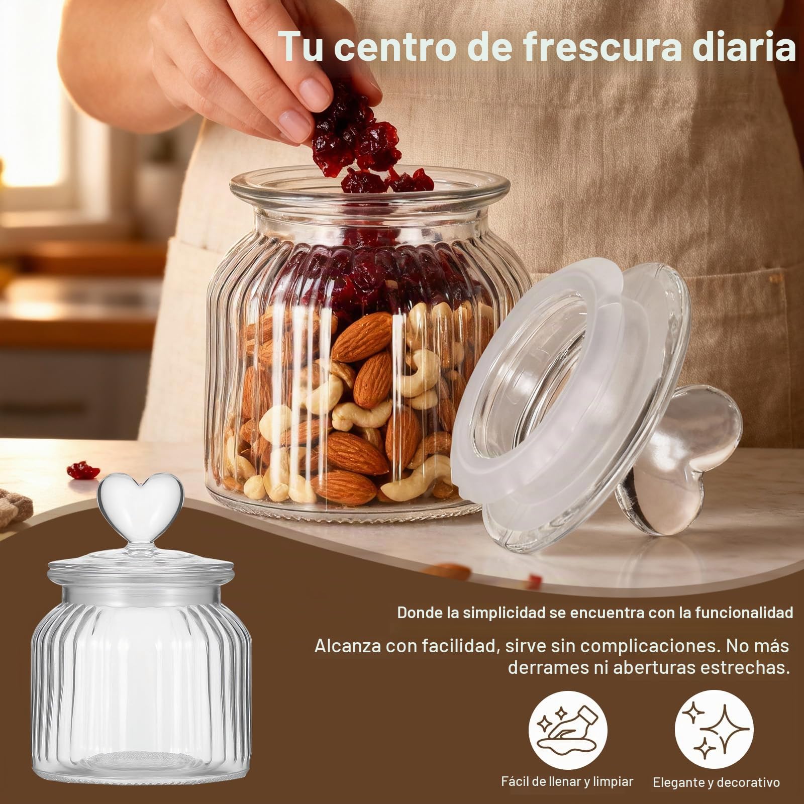 Hejo Tarros de Cristal con Tapa en Forma de Corazón, 650 ml, 2 Piezas | Tarro de Vidrio, Tarro de Cristal Elegante, Tienda de Vidrio para Guardar Caramelos, Dulces, Frutos Secos y Aperitivos