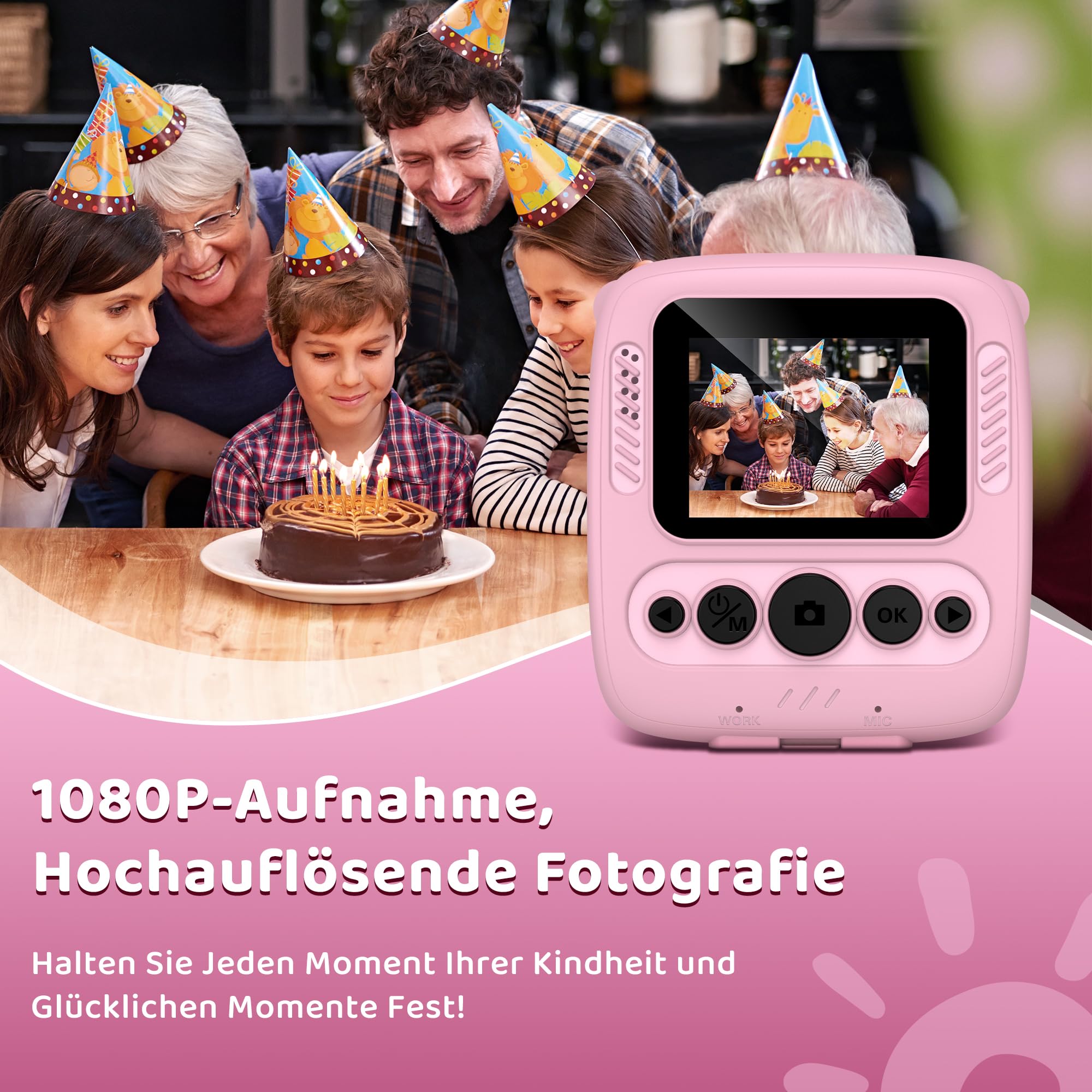kamera Sofortbildkamera, Kamera mit 32GB Karte & 4 Bände Druckpapier, 48MP Sofortbildkamera mit 1080P Digitalkamera für , Geschenke für Mädchen und Jungen von 3 bis 12 Jahre
